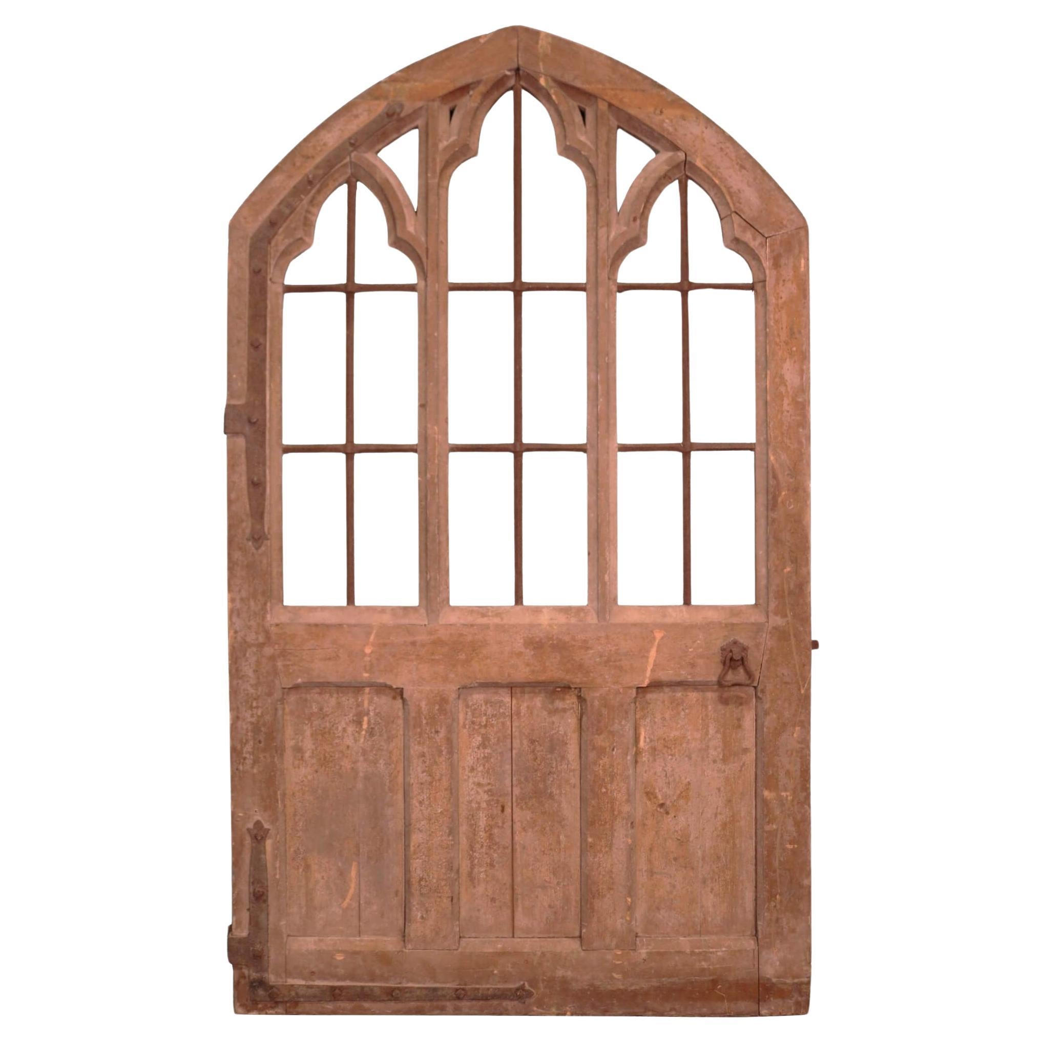 Large Unglazed Gothic Antique Arched Door For Sale