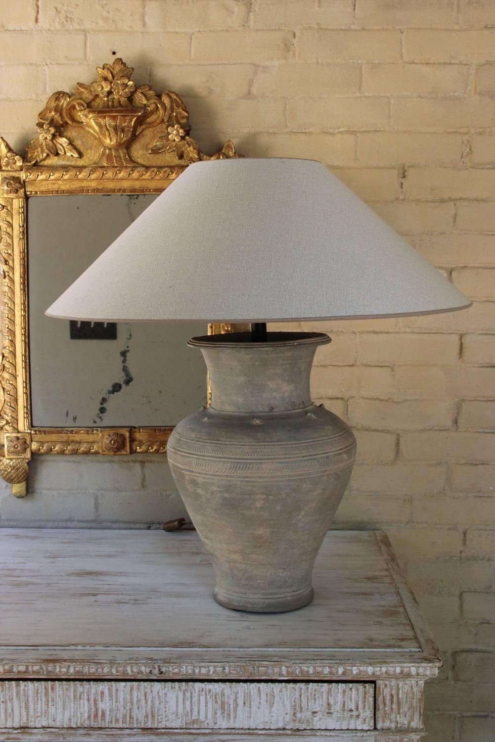 Large Unglazed Khmer Vase as Table Lamp 5