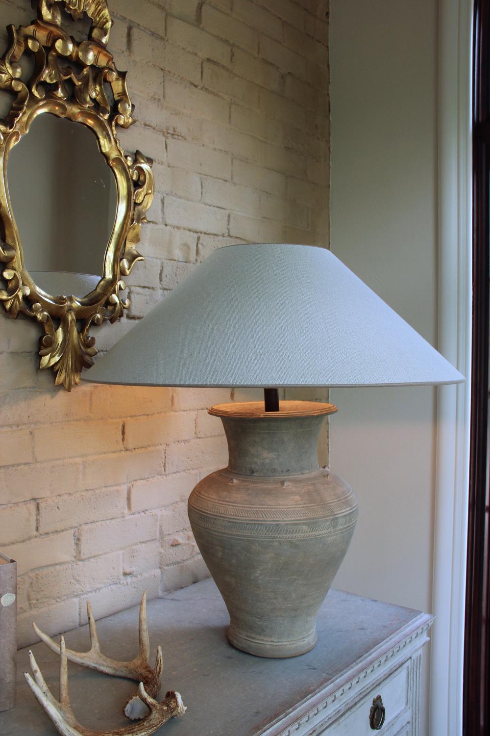 Cambodian Large Unglazed Khmer Vase as Table Lamp