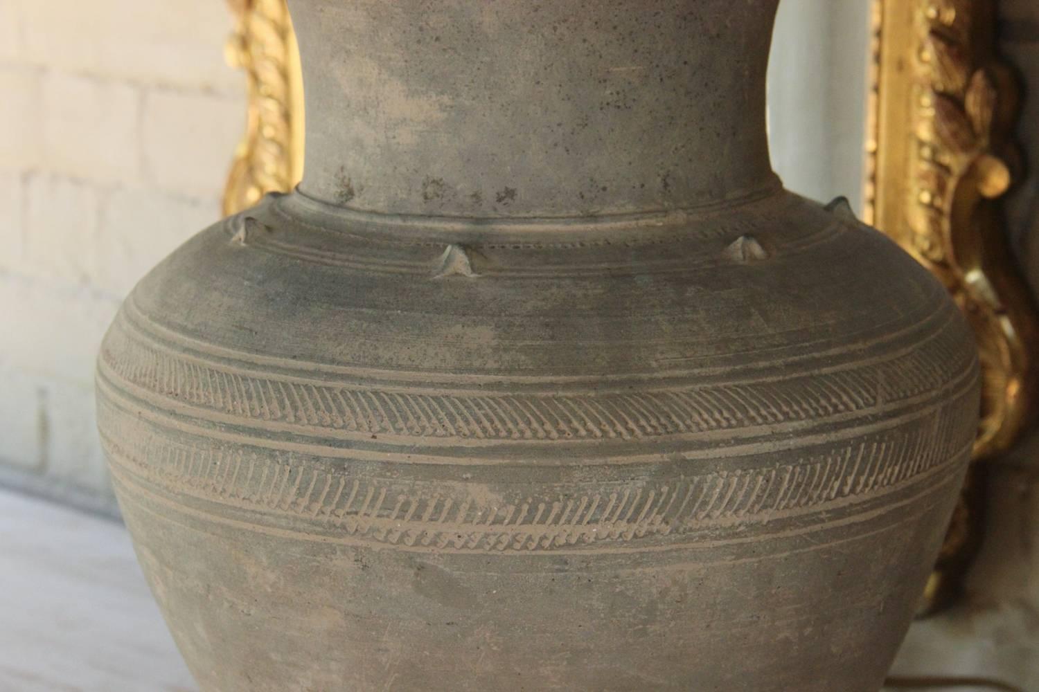 Large Unglazed Khmer Vase as Table Lamp 1