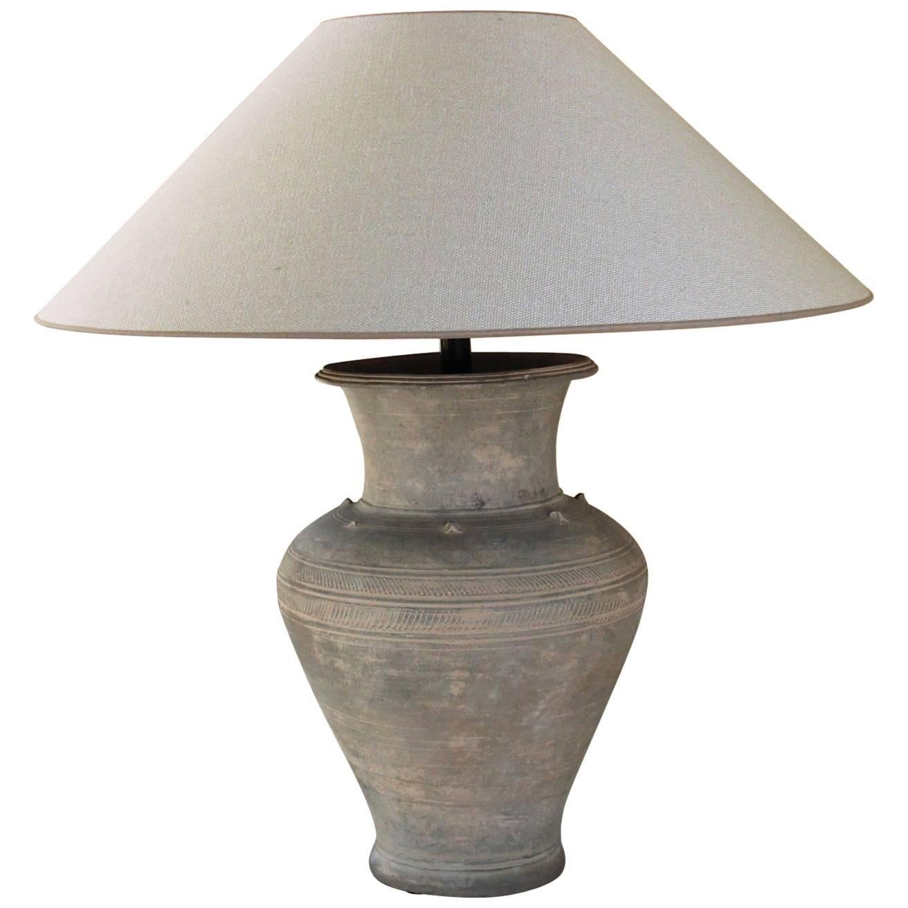 Large Unglazed Khmer Vase as Table Lamp