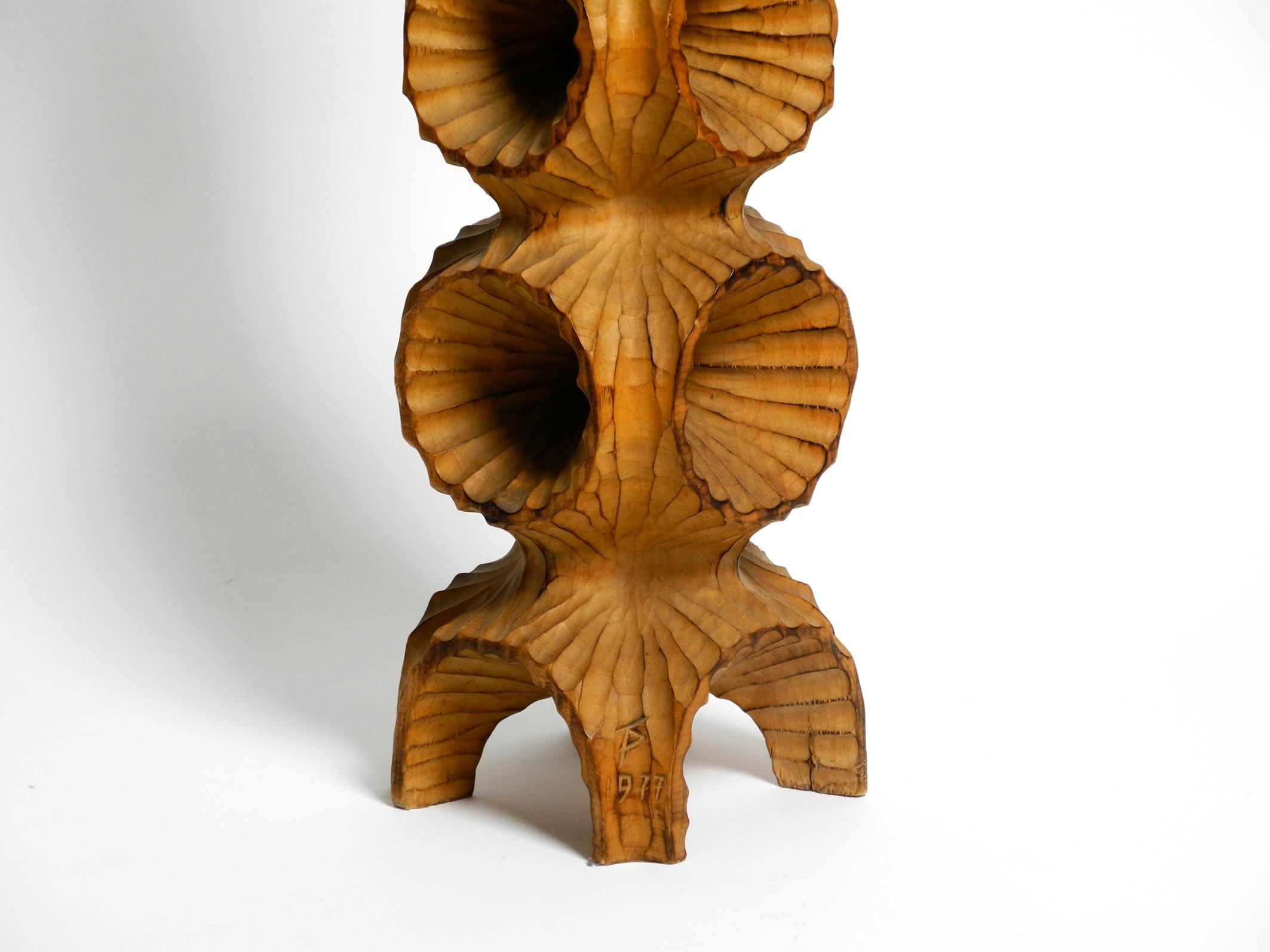 Large unique carved limewood candlestick from 1977 in brutalist design  70 cm For Sale 8