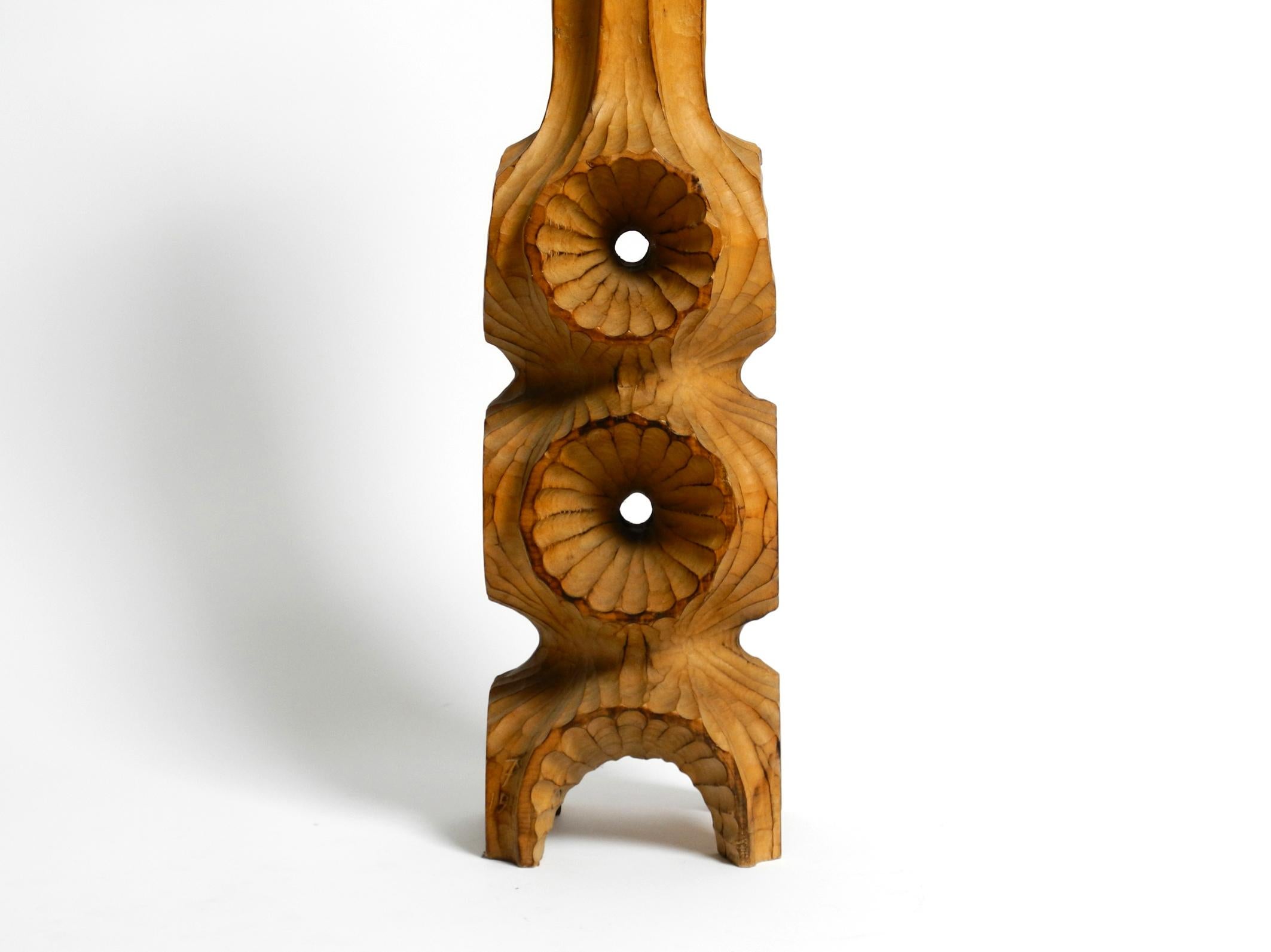 Large unique carved limewood candlestick from 1977 in brutalist design  70 cm For Sale 9
