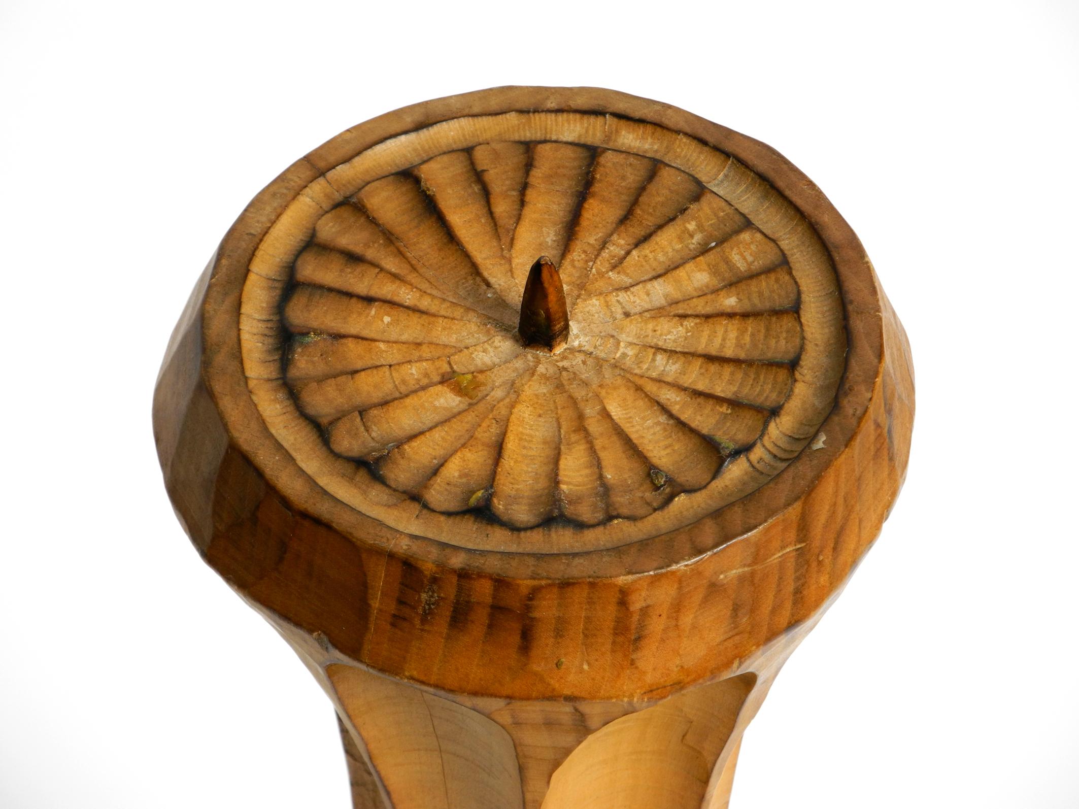 Late 20th Century Large unique carved limewood candlestick from 1977 in brutalist design  70 cm For Sale