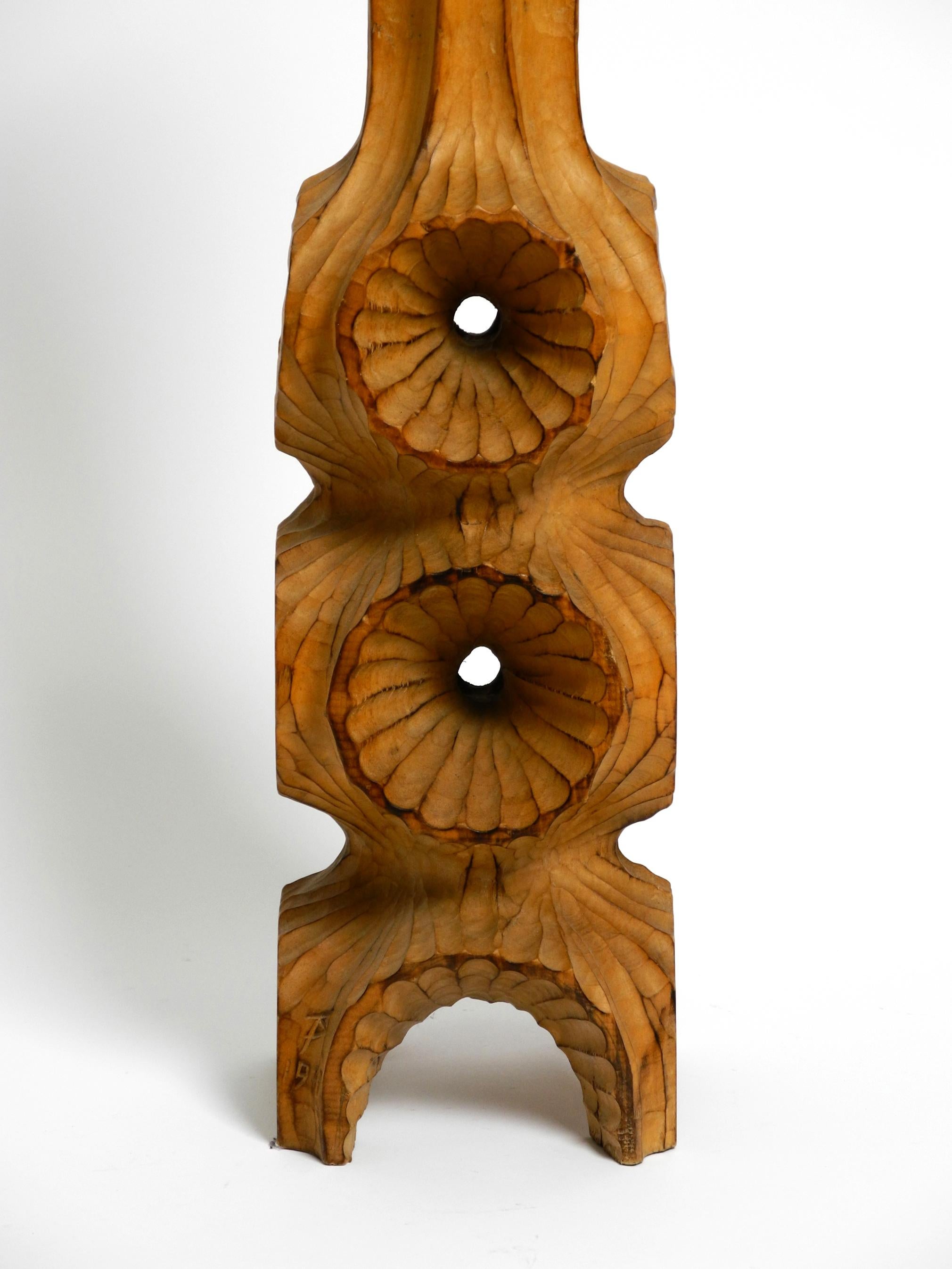 Large unique carved limewood candlestick from 1977 in brutalist design  70 cm For Sale 2