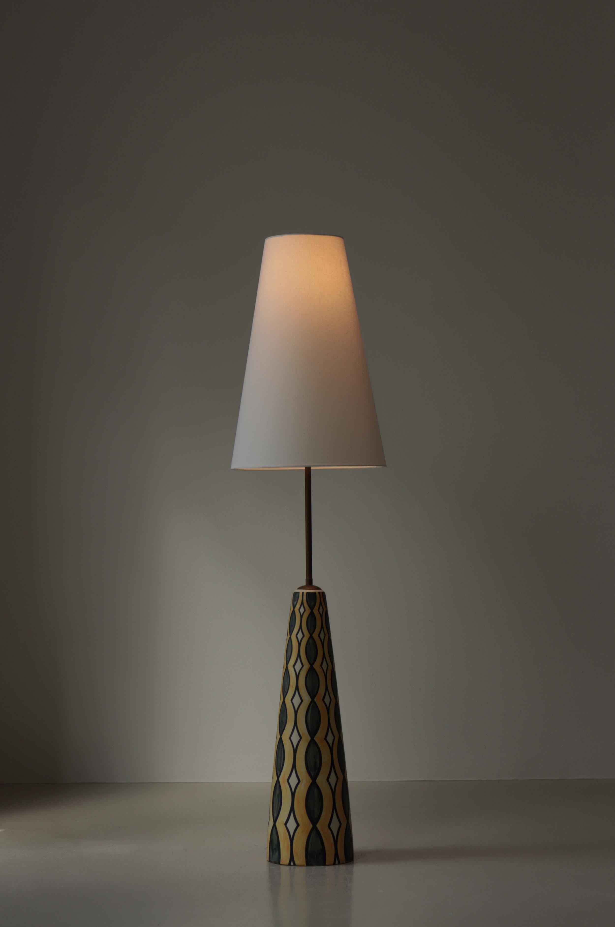 Brass Large Unique Ceramic Floor Lamp by Rigmor Nielsen, Søholm, 1960s, Danish Modern For Sale