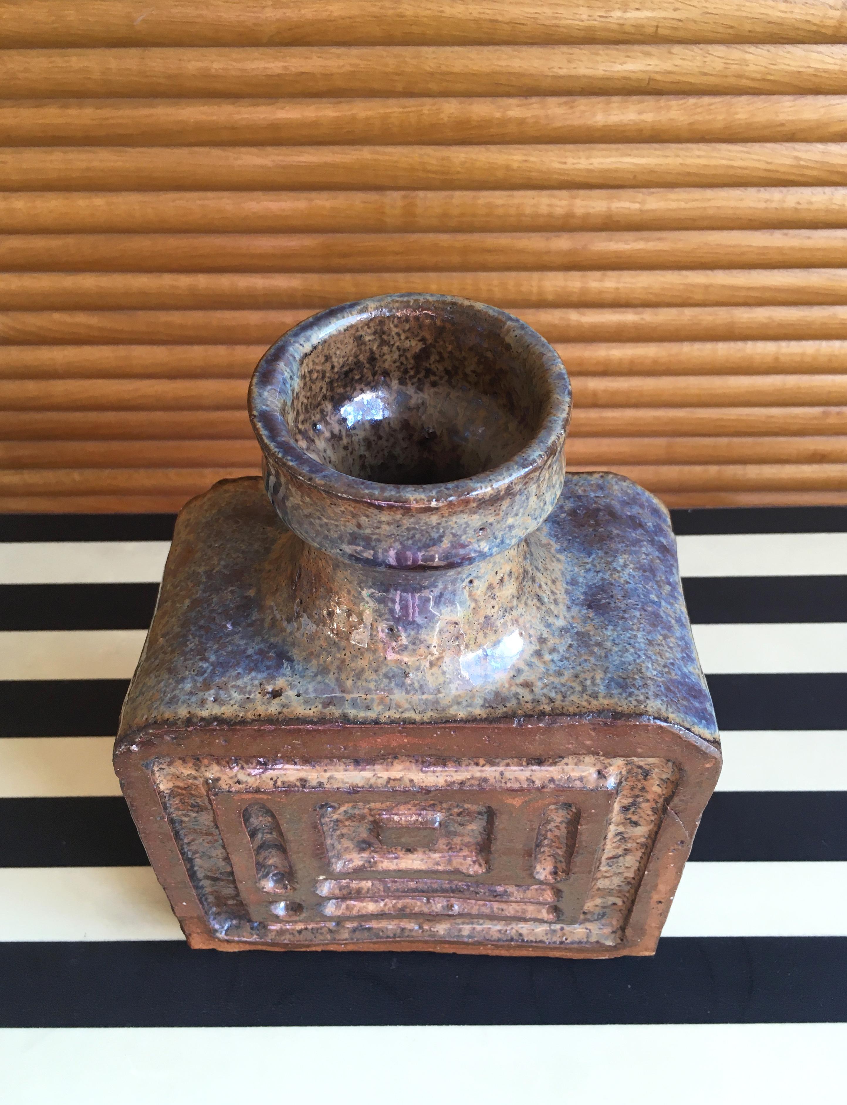 Große brutalistische Keramikvase von Erik Askholm, 1970er Jahre (Glasiert)