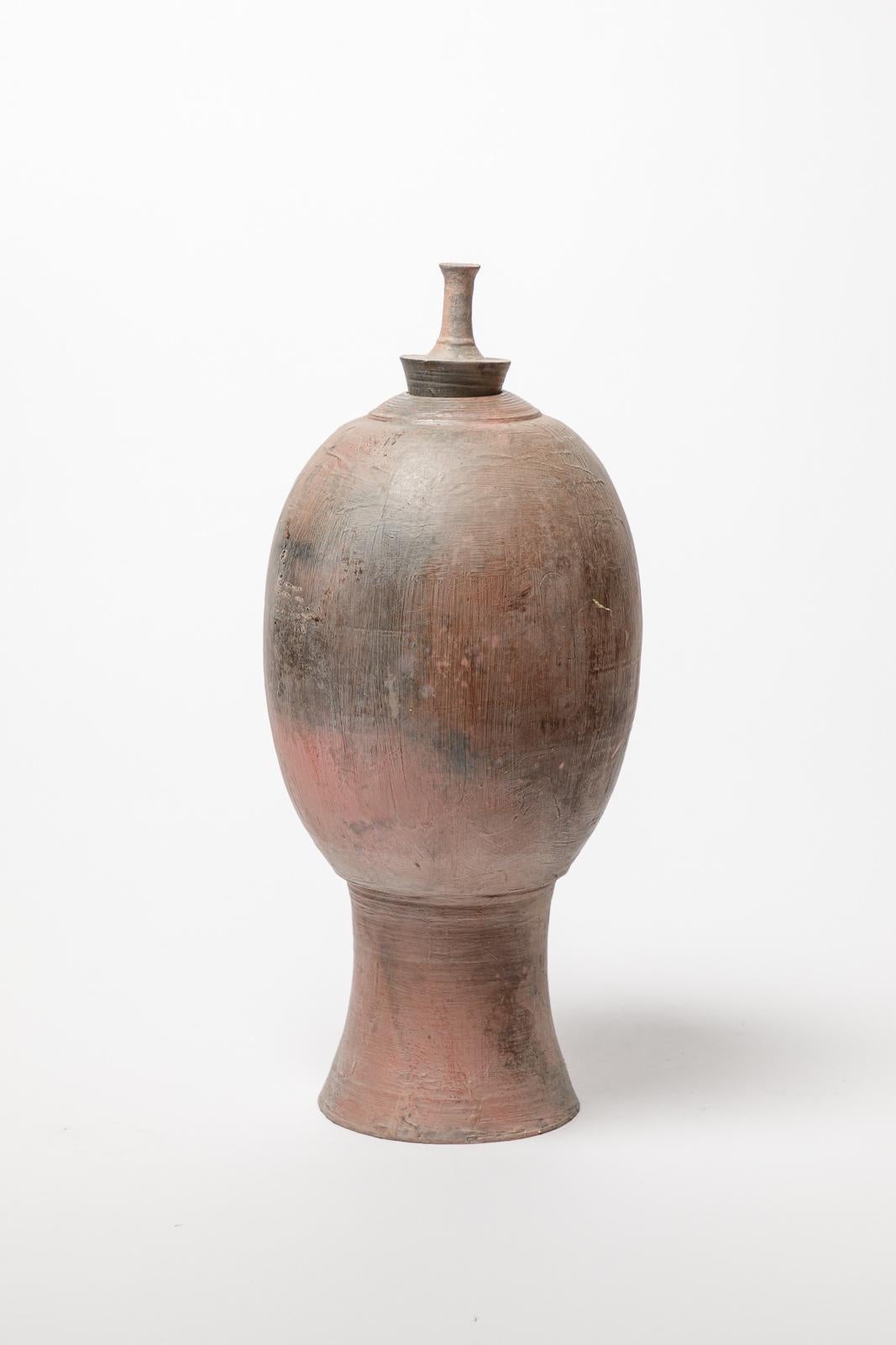Modern large unique decorative handmade grey smoked ceramic box by ATOI circa 2010 For Sale