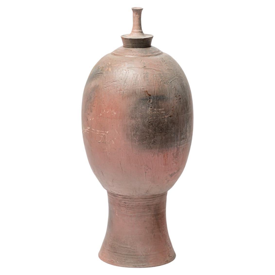 large unique decorative handmade grey smoked ceramic box by ATOI circa 2010