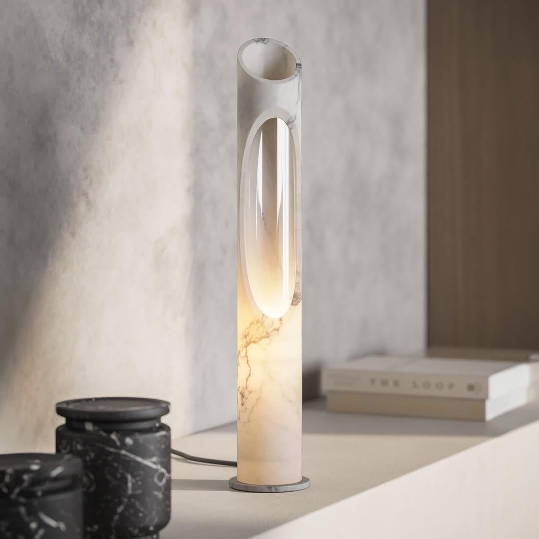 Große einzigartige handgefertigte rosa Rosa Egeo Marmor Armonia Lampe L, Jacopo Simonetti (Italienisch) im Angebot