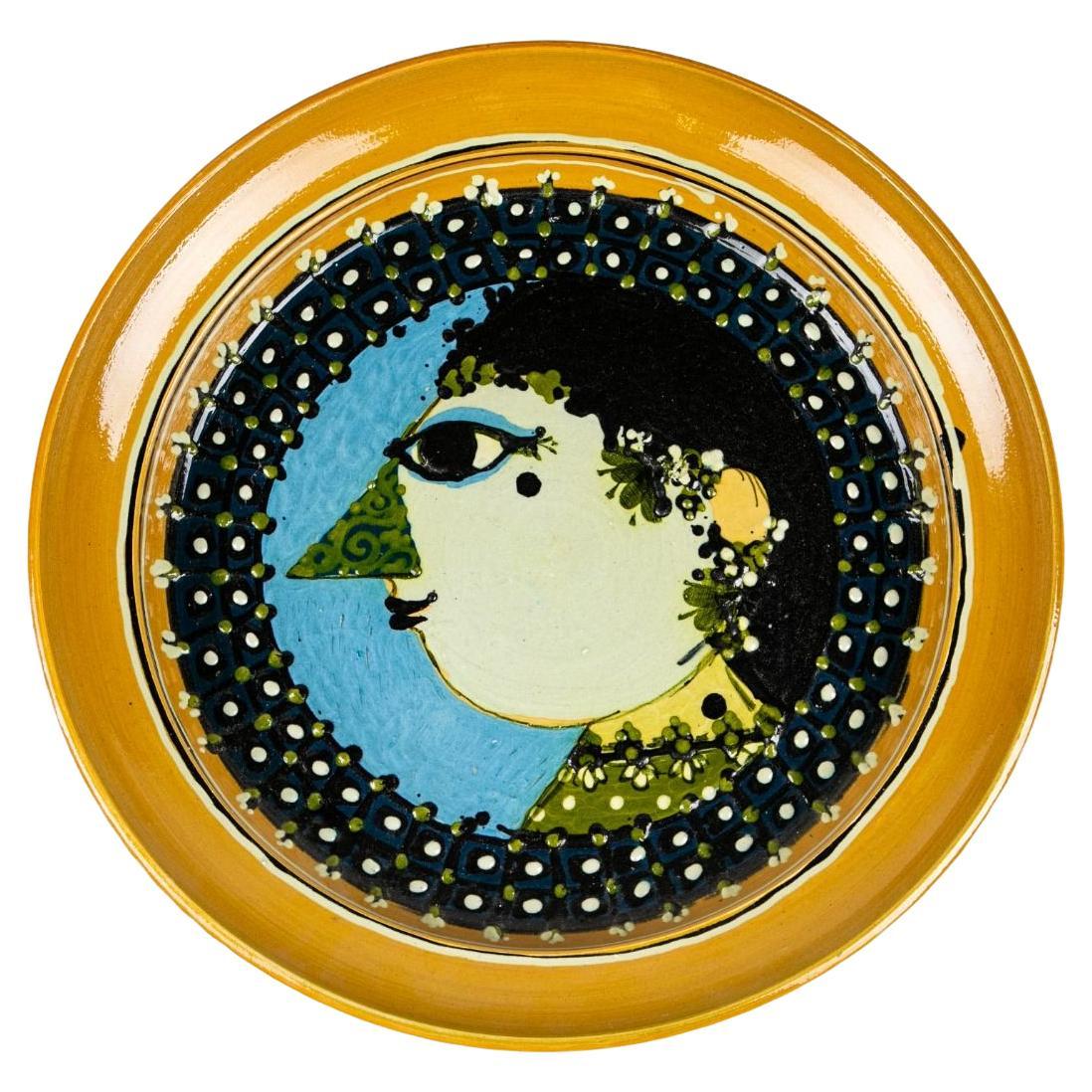 Grande piatto unico in ceramica dipinta a mano di Bjørn Wiinblad, Danimarca, 1970 in vendita