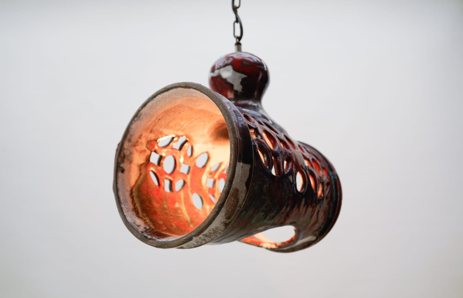 Italian Large Unique Handmade Ceramic Hanging Lamp from the 1960s, Italy For Sale