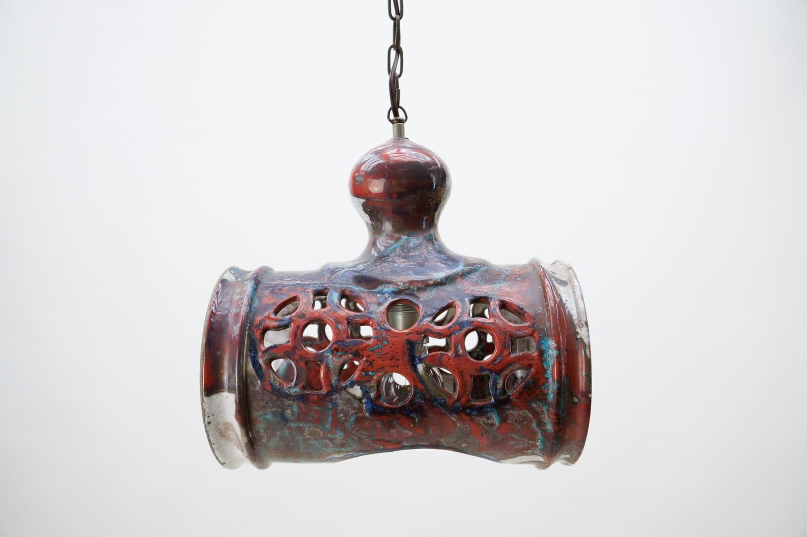 Mid-20th Century Large Unique Handmade Ceramic Hanging Lamp from the 1960s, Italy For Sale