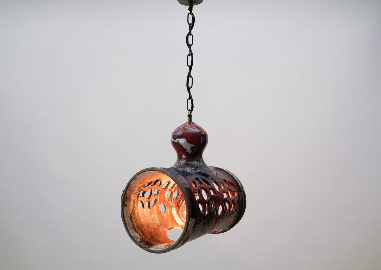 Large Unique Handmade Ceramic Hanging Lamp from the 1960s, Italy For Sale 1