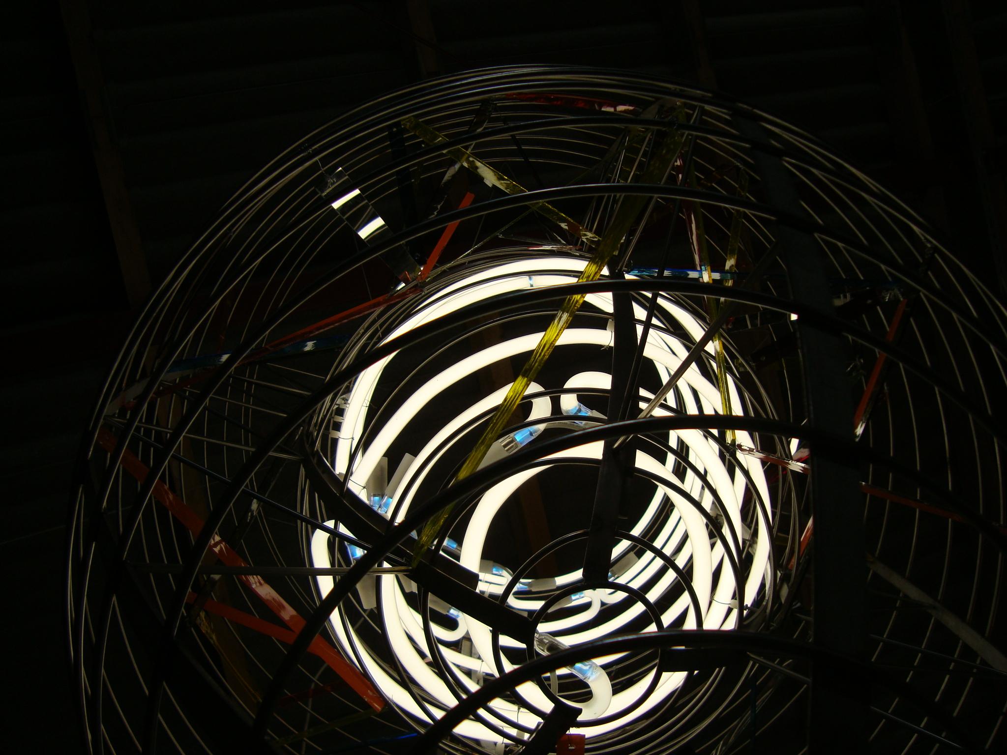 Danish Large Unique Handmade Chandelier in Stained Glass and Steel For Sale