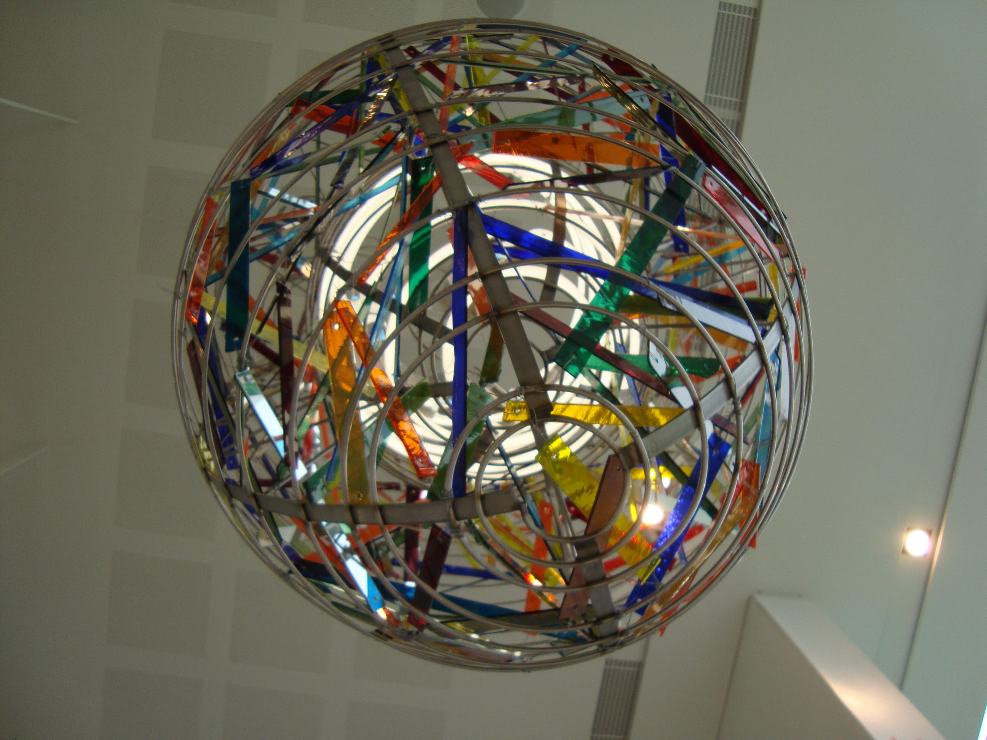 Contemporary Large Unique Handmade Chandelier in Stained Glass and Steel For Sale