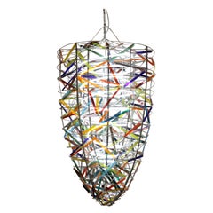 Large Unique Handmade Chandelier in Stained Glass and Steel