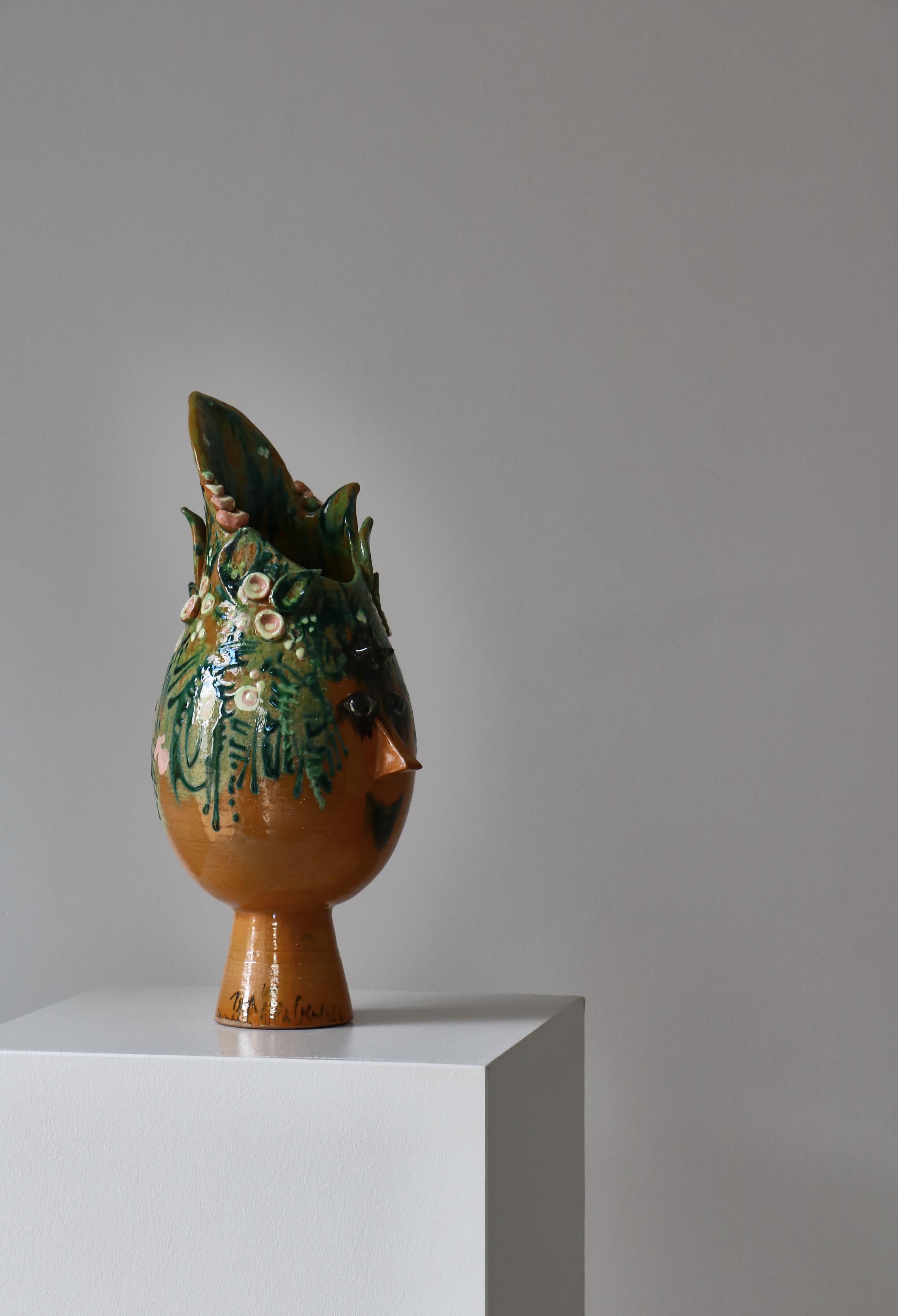 Large Unique Head Vase Bjørn Wiinblad Handmade Painted Ceramics, Denmark, 1961 In Good Condition In Odense, DK