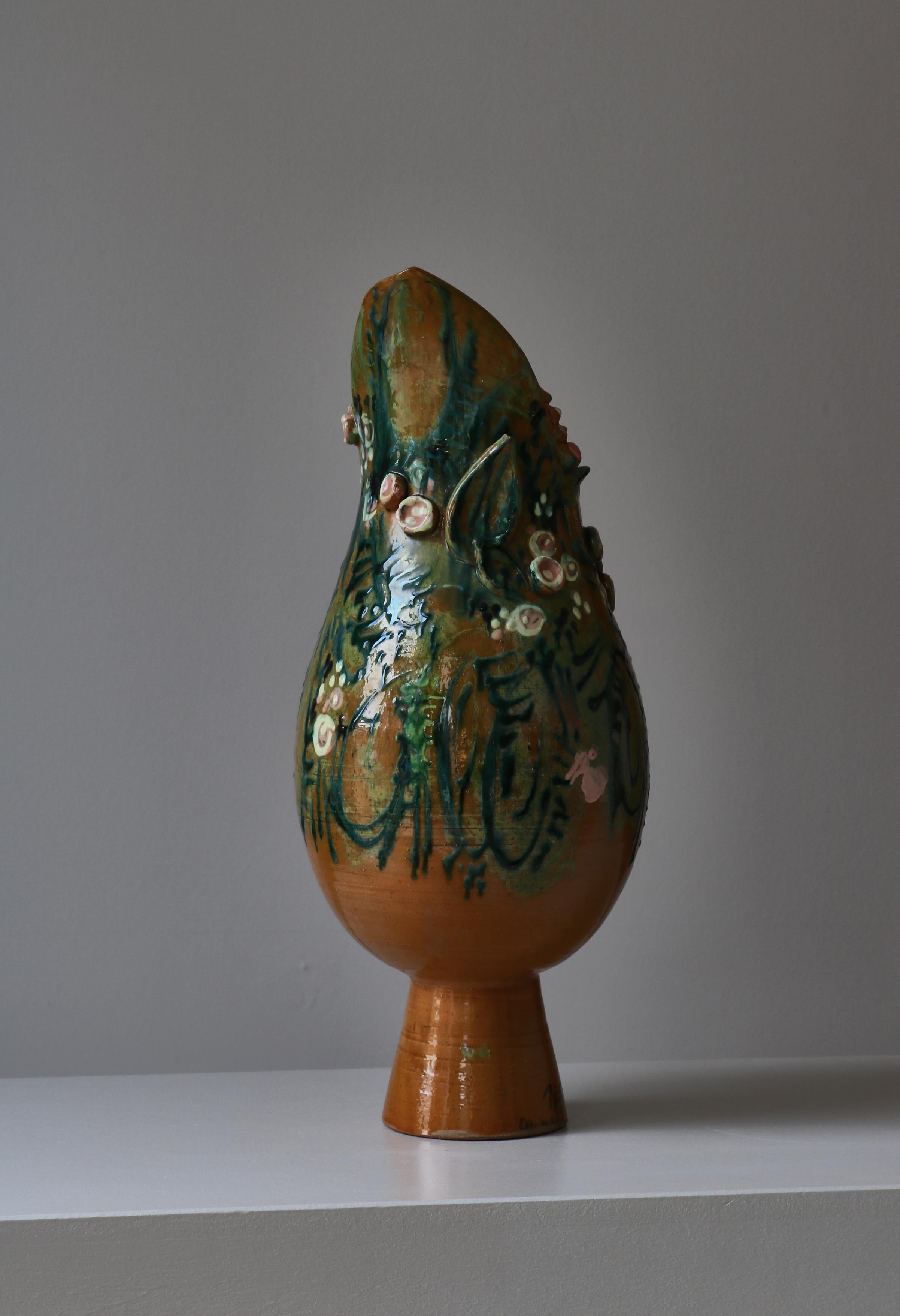 Große einzigartige Kopfvase Bjørn Wiinblad Handgefertigte bemalte Keramik, Dänemark, 1961 (Mitte des 20. Jahrhunderts) im Angebot