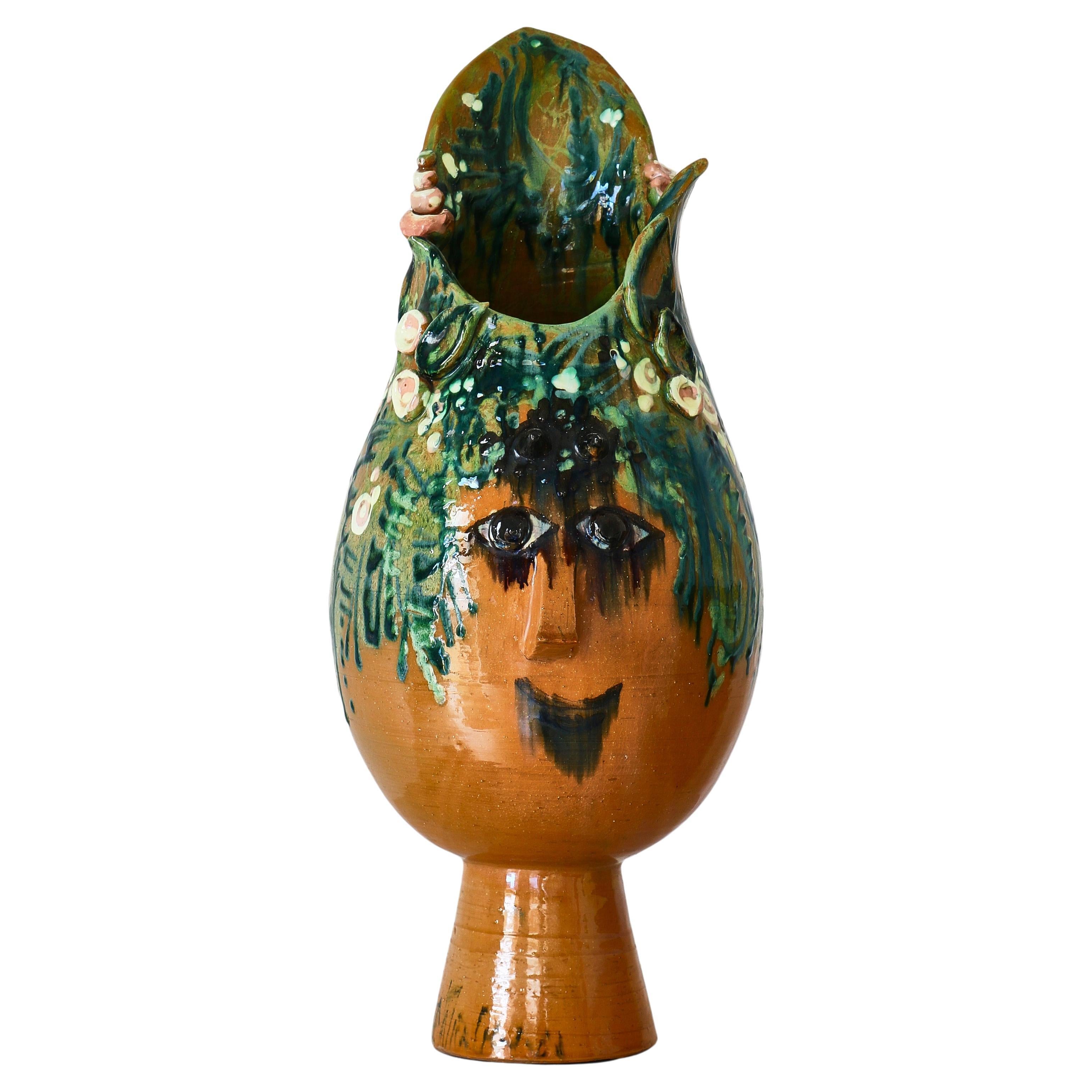 Large Unique Head Vase Bjørn Wiinblad Handmade Painted Ceramics, Denmark, 1961