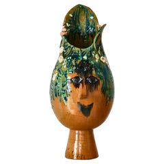 Vintage Large Unique Head Vase Bjørn Wiinblad Handmade Painted Ceramics, Denmark, 1961