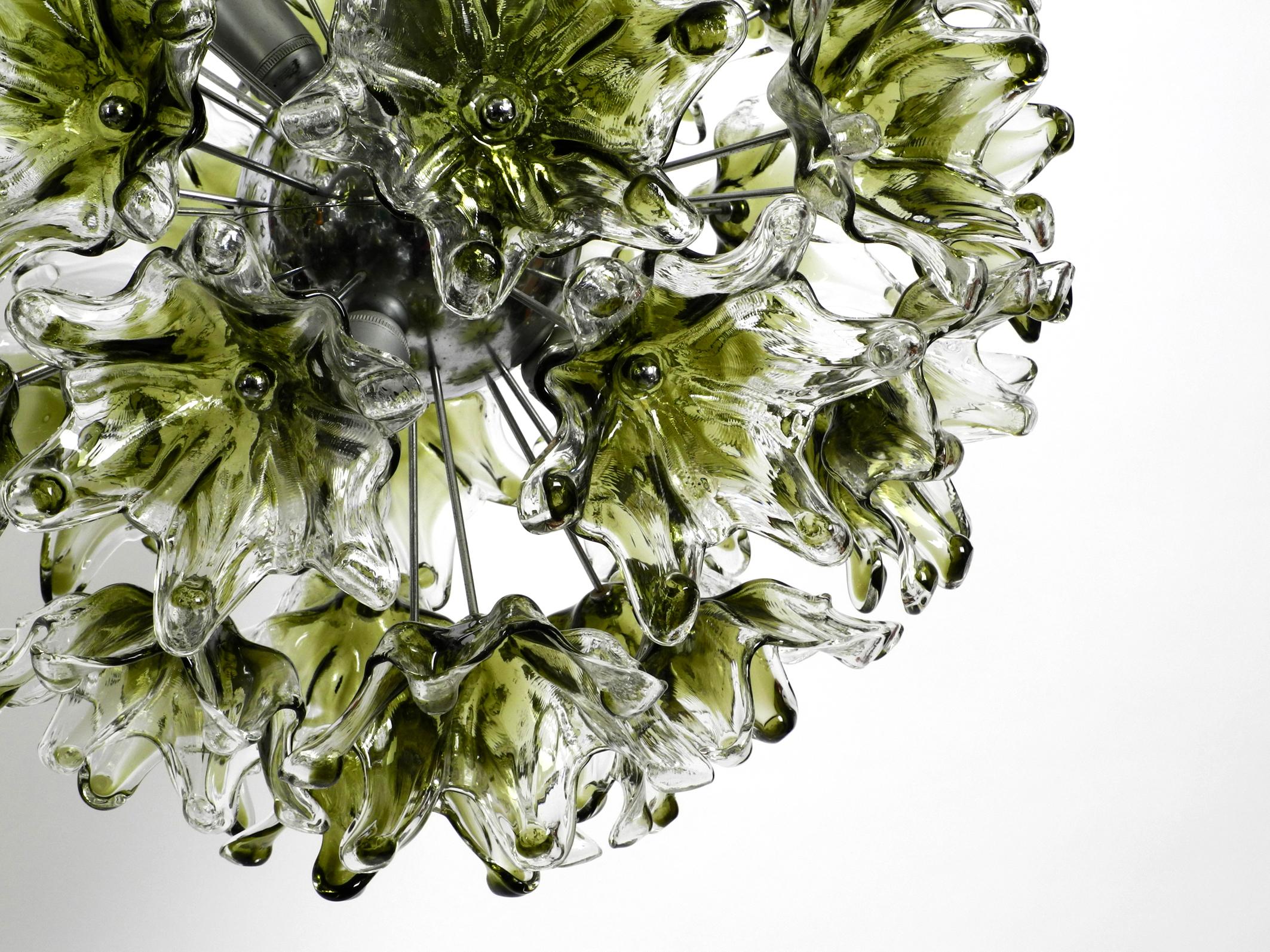 Large Unique Italian XXL 1960s Pendant Lamp with Murano Glass Flowers by VeArt For Sale 7