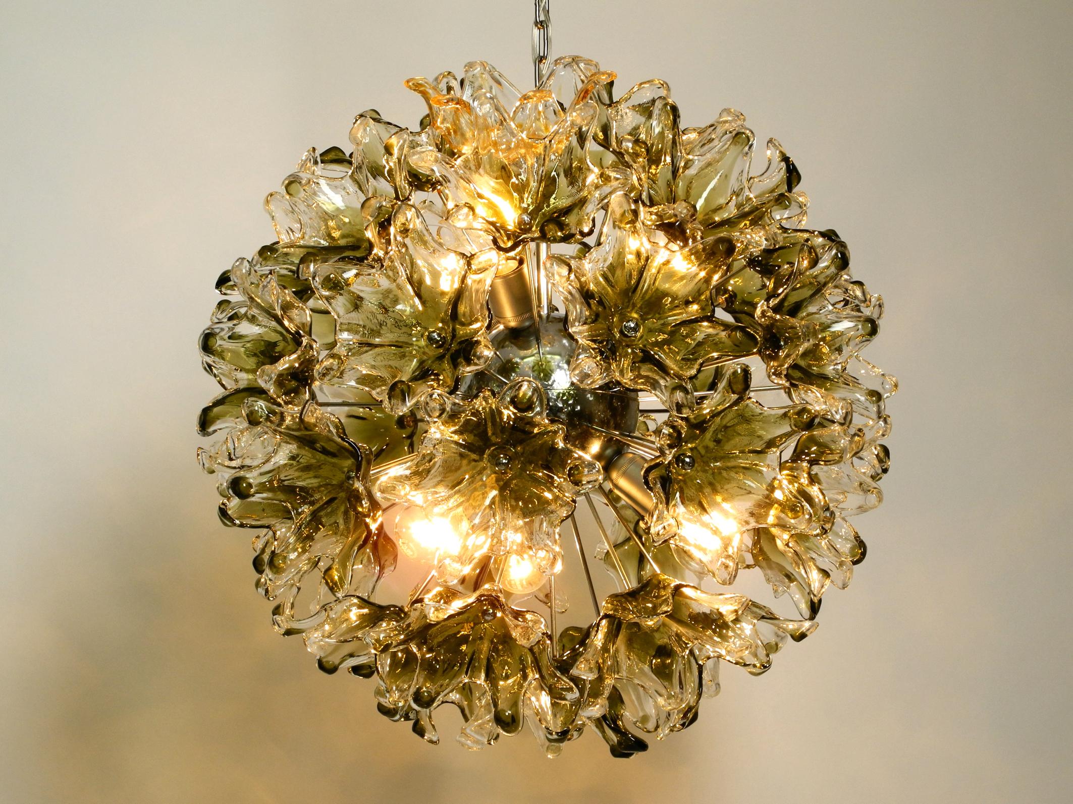 Large Unique Italian XXL 1960s Pendant Lamp with Murano Glass Flowers by VeArt For Sale 8