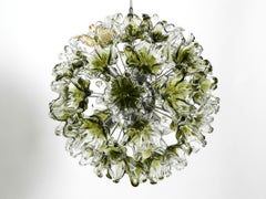 Large Unique Italian XXL 1960s Pendant Lamp with Murano Glass Flowers by VeArt