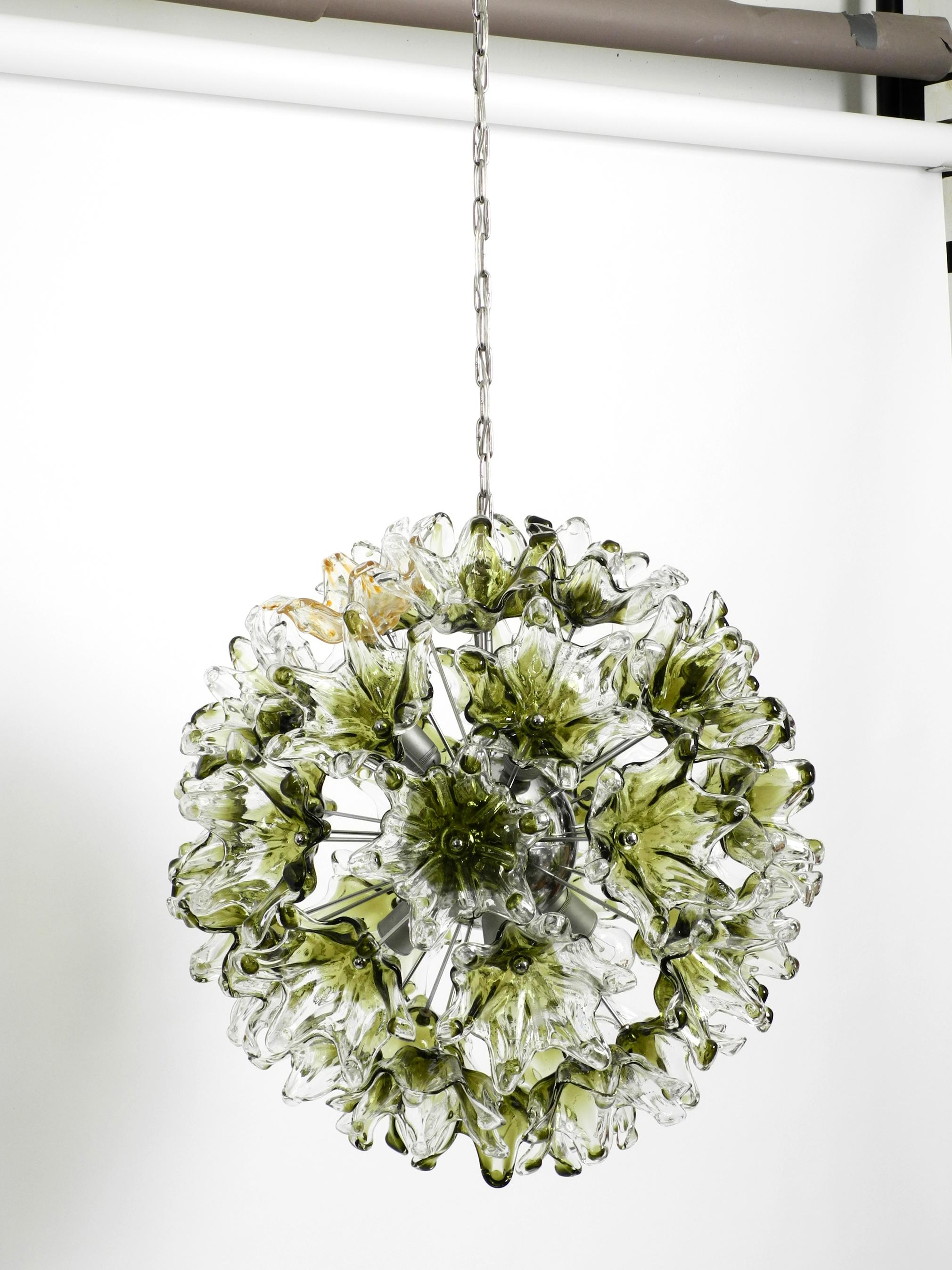 Space Age Large Unique Italian XXL 1960s Pendant Lamp with Murano Glass Flowers by VeArt For Sale