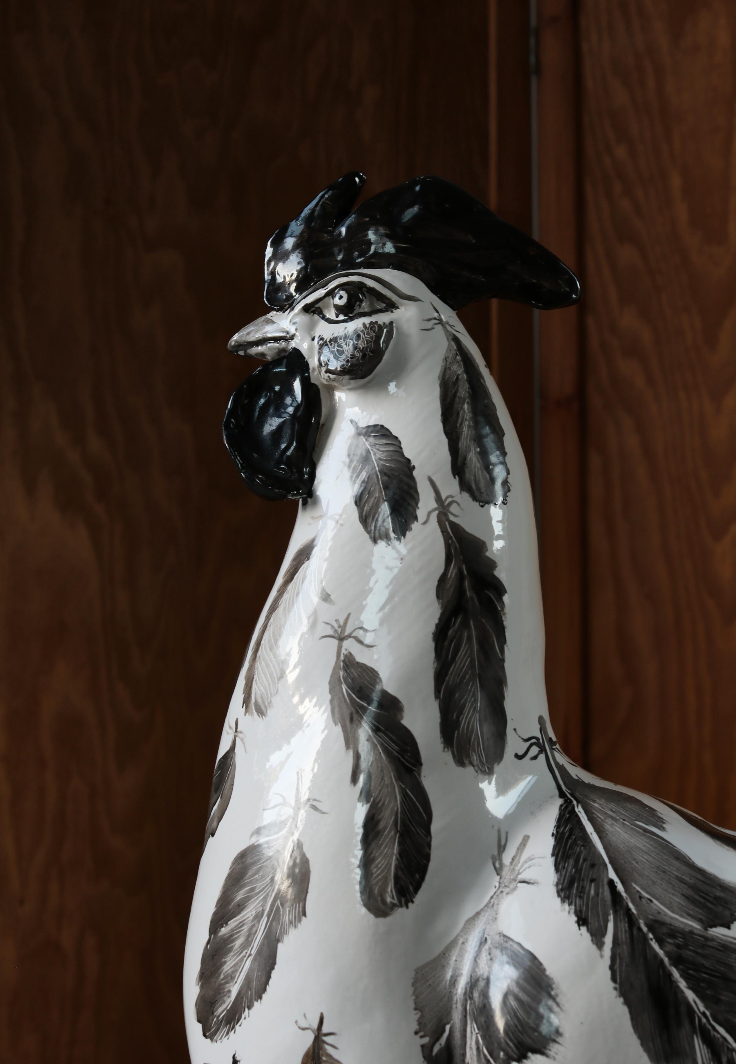 Große, einzigartige Janine Janet-Keramik-Skulptur eines Hahns, handbemalt, 1950er Jahre im Angebot 5