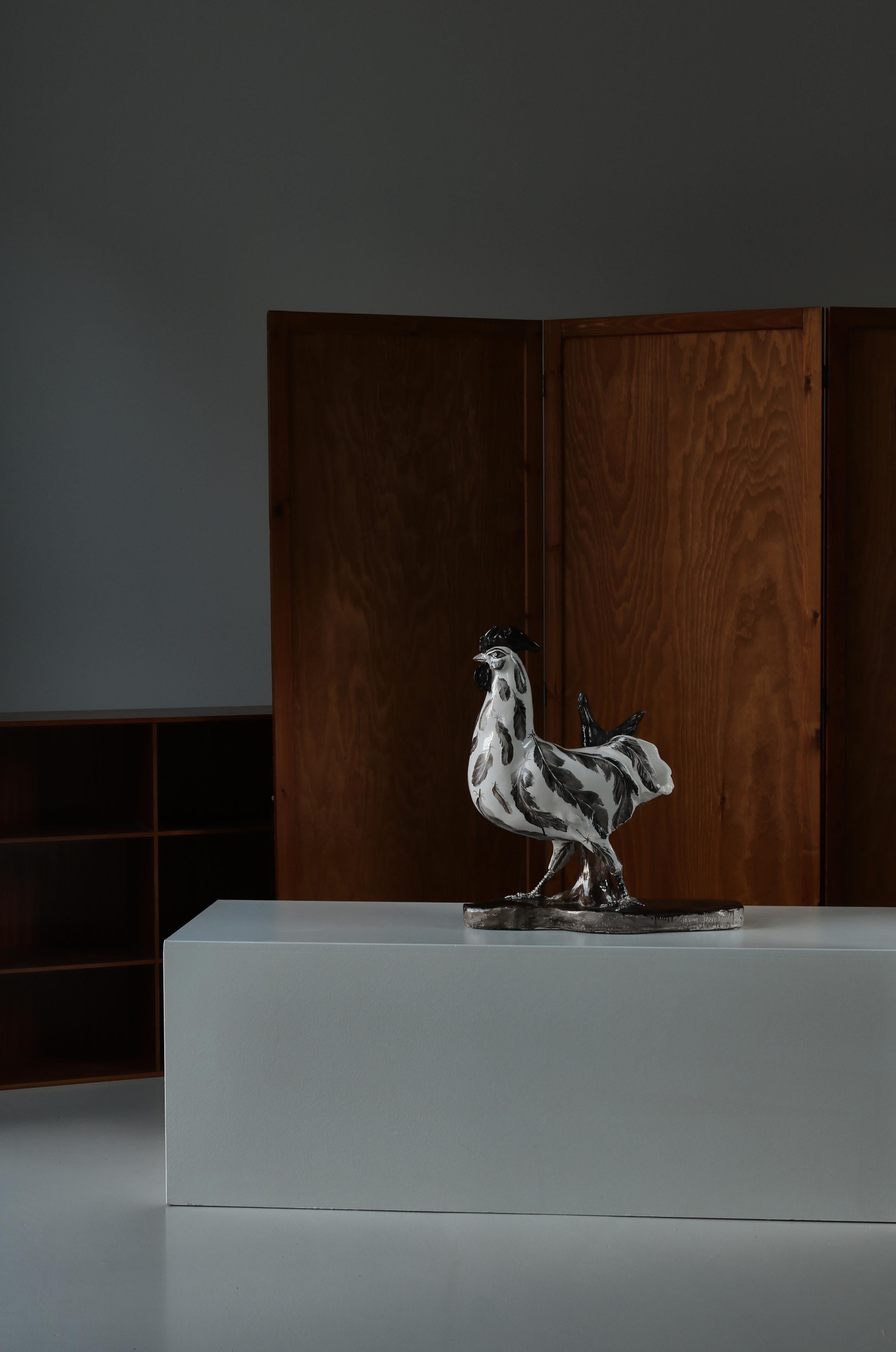 Große, einzigartige Janine Janet-Keramik-Skulptur eines Hahns, handbemalt, 1950er Jahre im Angebot 8