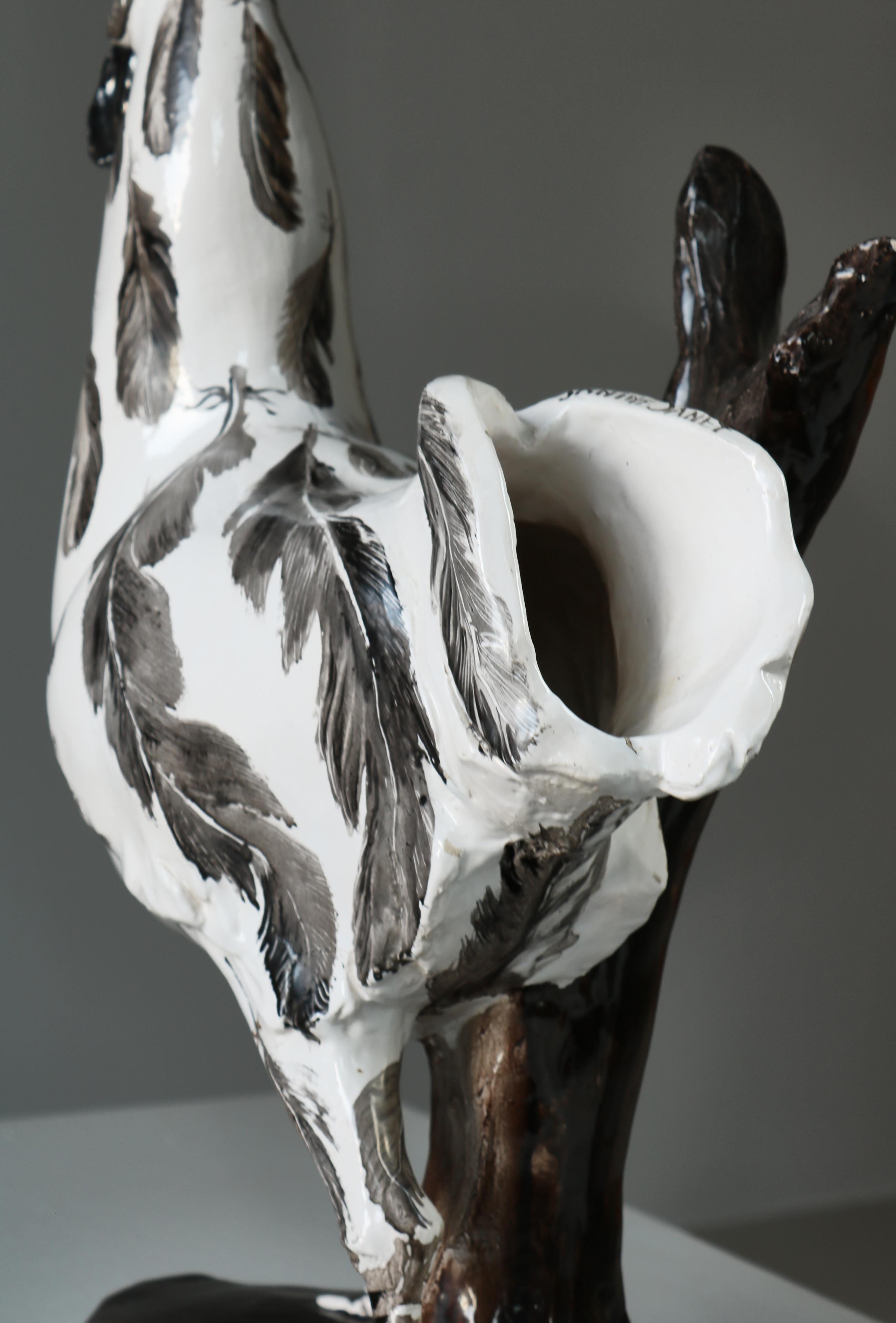 Große, einzigartige Janine Janet-Keramik-Skulptur eines Hahns, handbemalt, 1950er Jahre im Angebot 2
