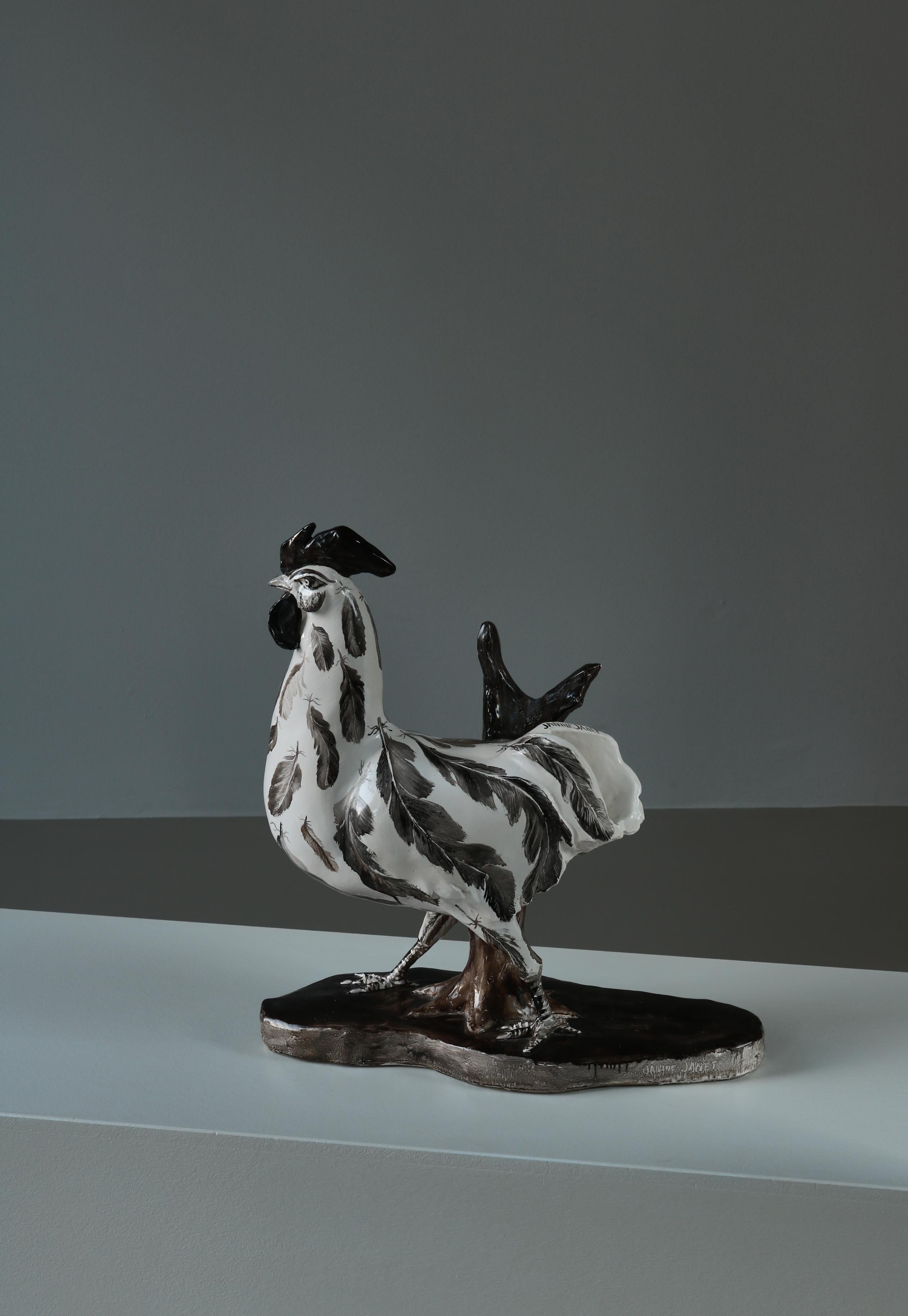 Große, einzigartige Janine Janet-Keramik-Skulptur eines Hahns, handbemalt, 1950er Jahre im Angebot 3