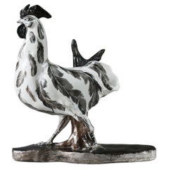 Large Unique Janine Janet Ceramics Sculpture of a Rooster, Hand Painted, 1950s