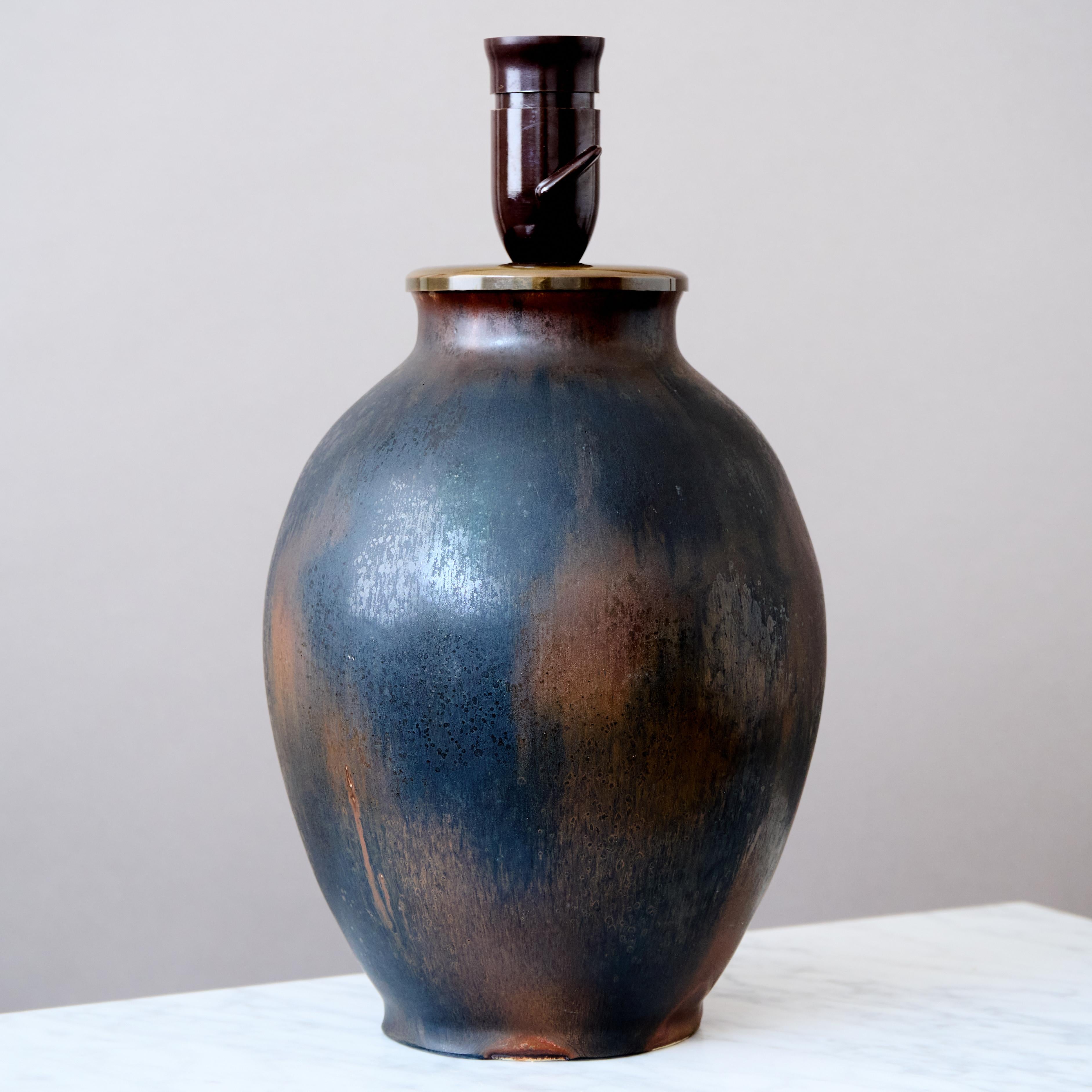 Ceramica Grande e unica lampada da tavolo in gres di Lotte Lindahl, Bing & Gröndahl Danimarca anni '30 in vendita