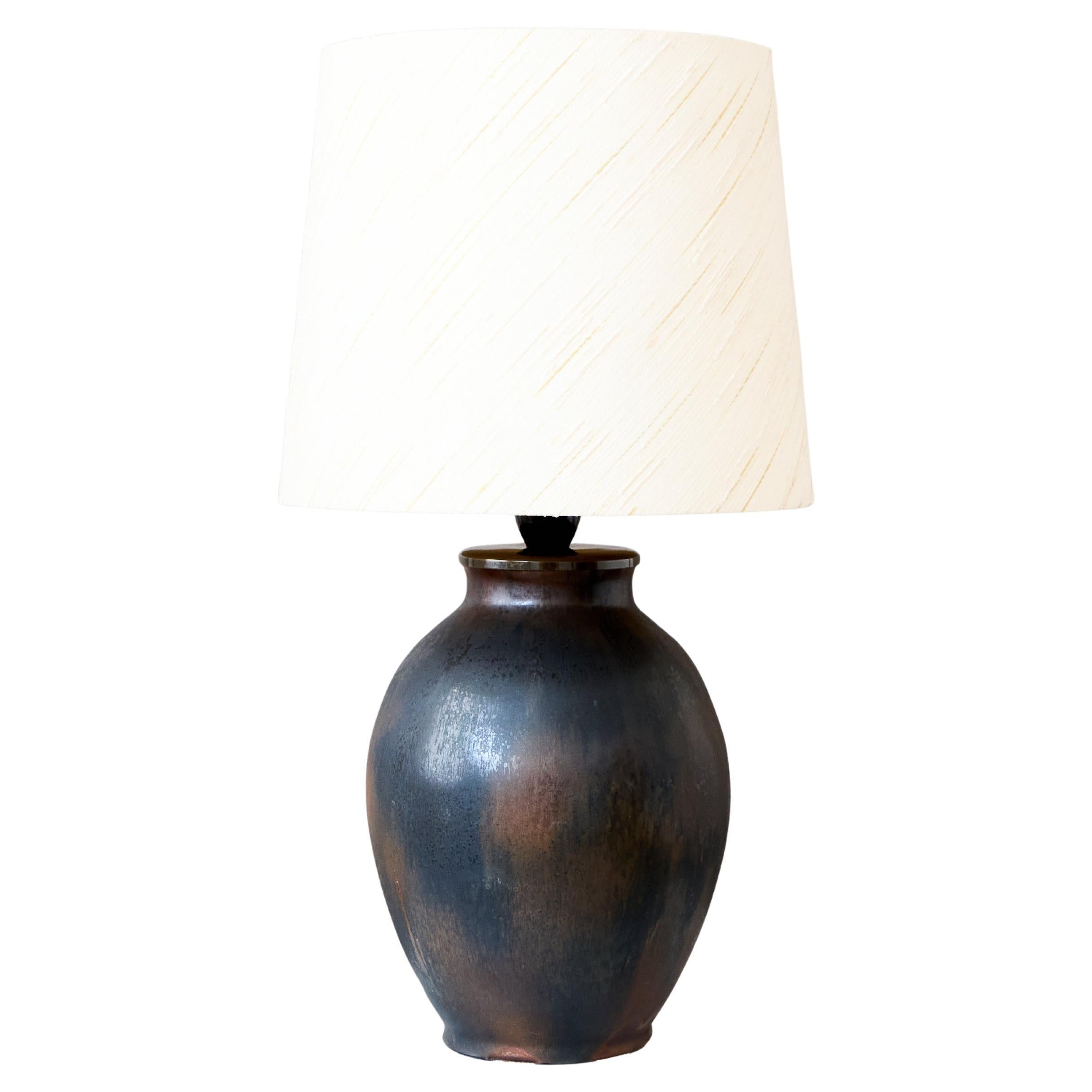 Grande e unica lampada da tavolo in gres di Lotte Lindahl, Bing & Gröndahl Danimarca anni '30 in vendita