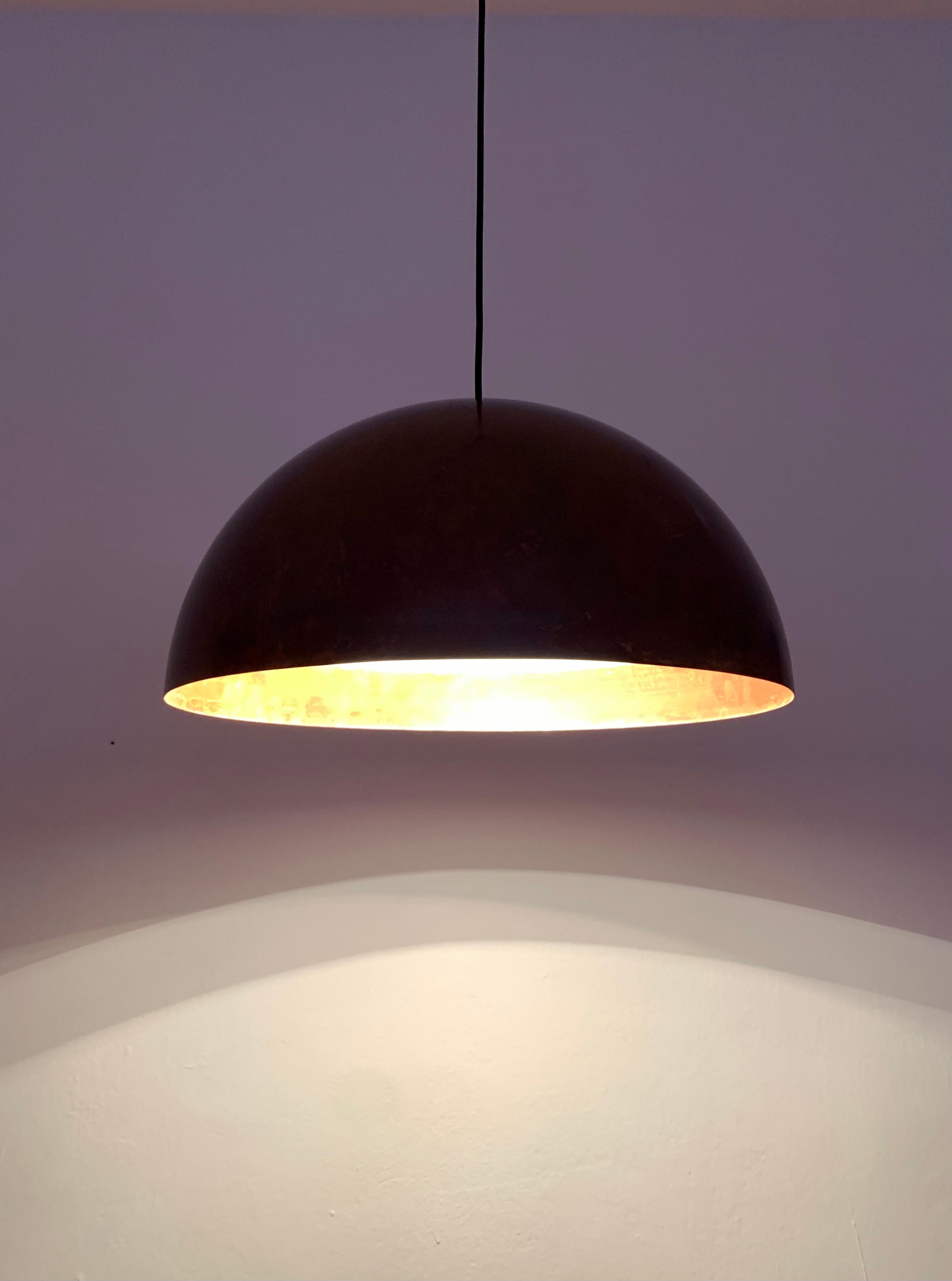 Large Unique Patinated Copper Dome Pendant Lamp by Beisl For Sale 2