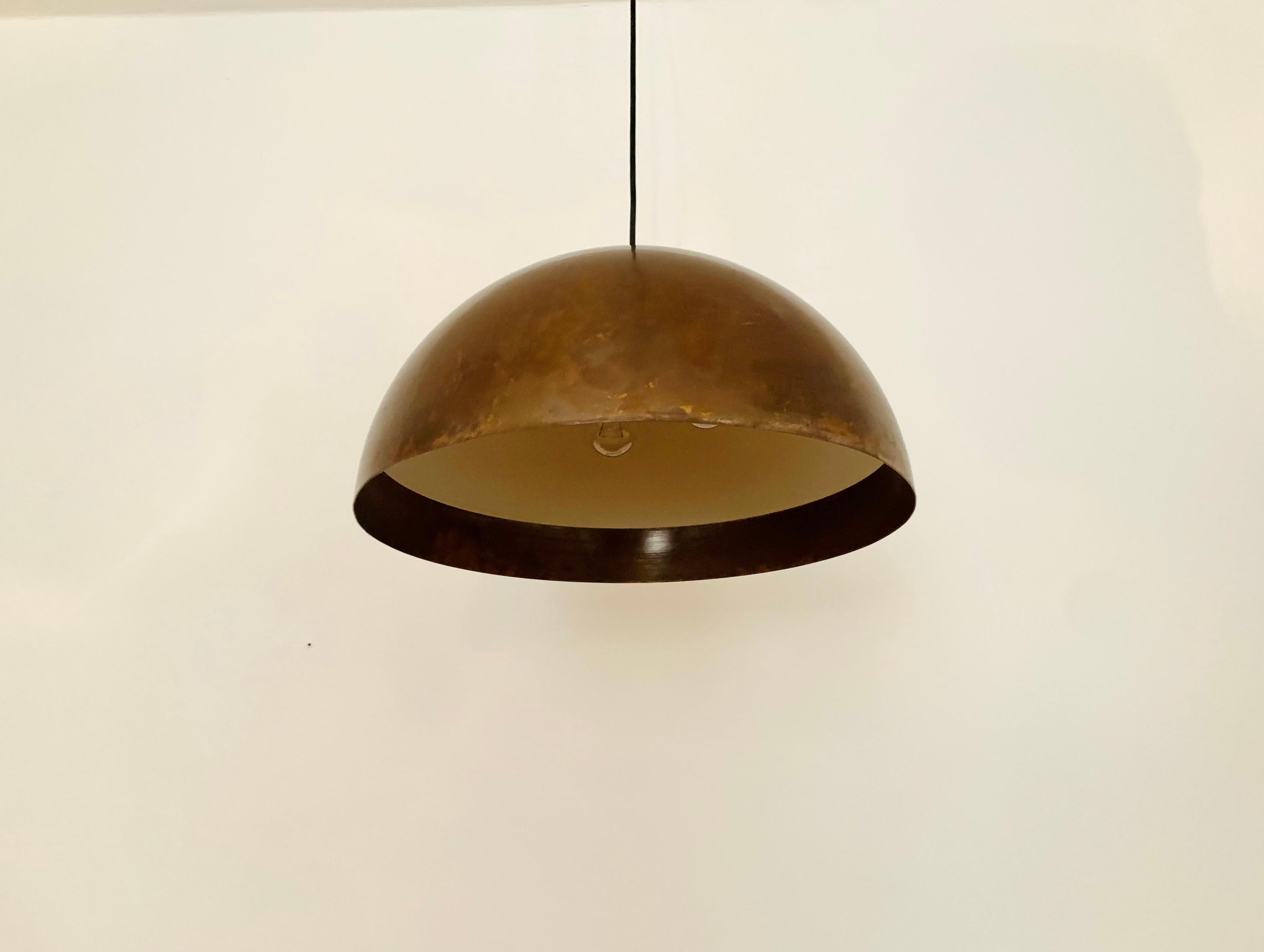 Mid-Century Modern Large Unique Patinated Copper Dome Pendant Lamp by Beisl For Sale