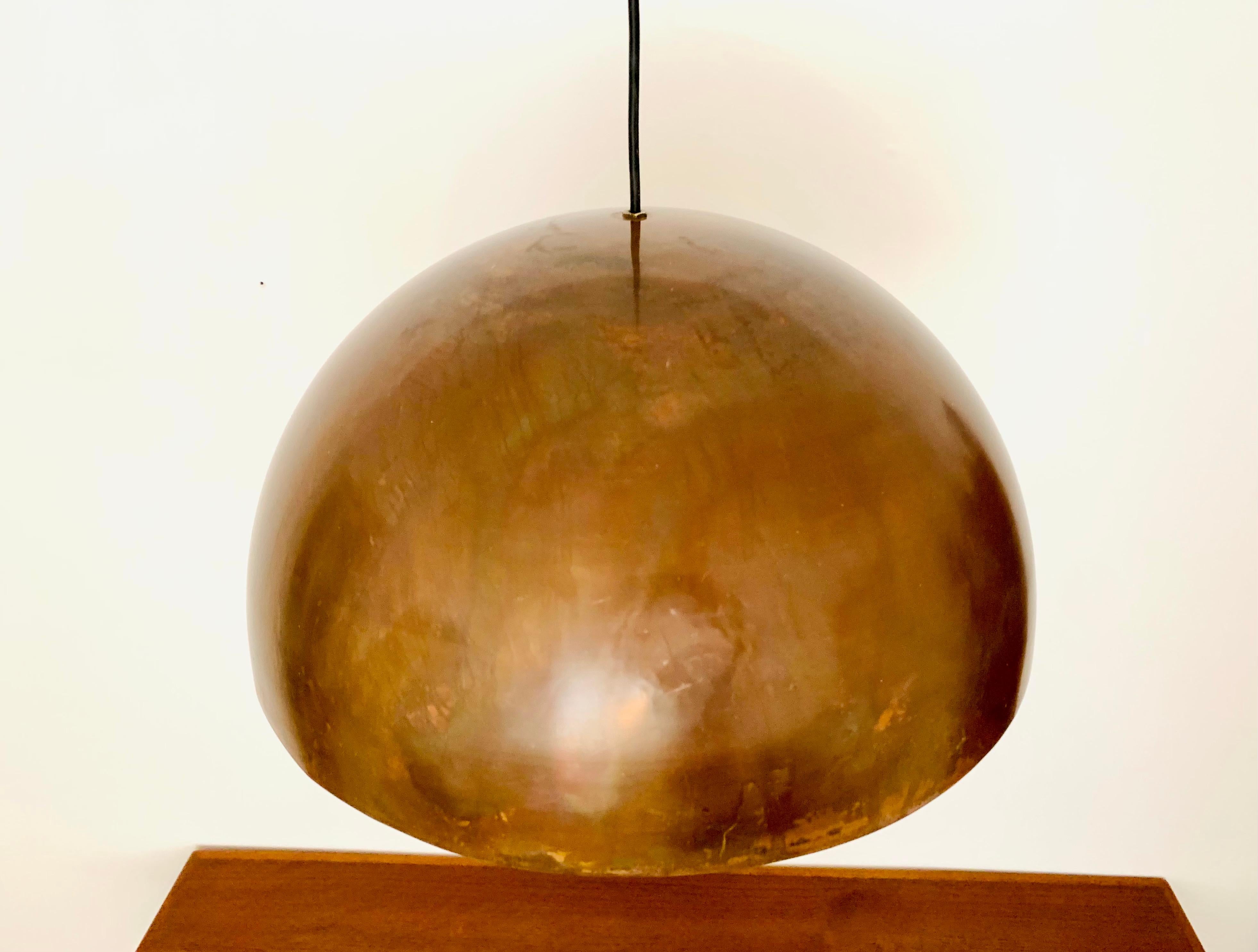 Mid-20th Century Large Unique Patinated Copper Dome Pendant Lamp by Beisl For Sale