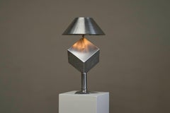 Large Unique Postmodern Table Lamp in Brushed Steel 1970s