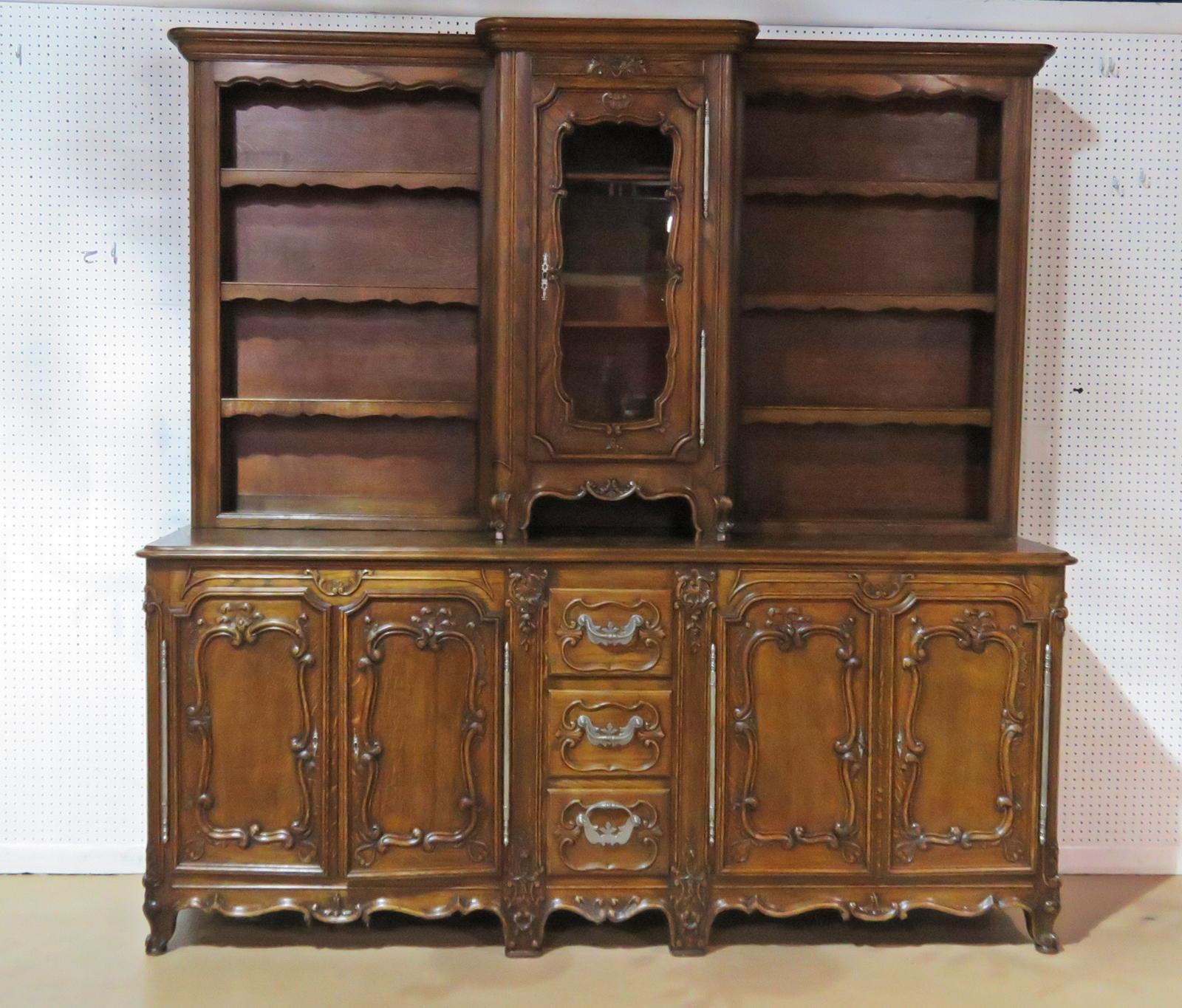 Large Unique Sold Walnut French Louis XV Carved China Cabinet Sideboard C1920 For Sale 6