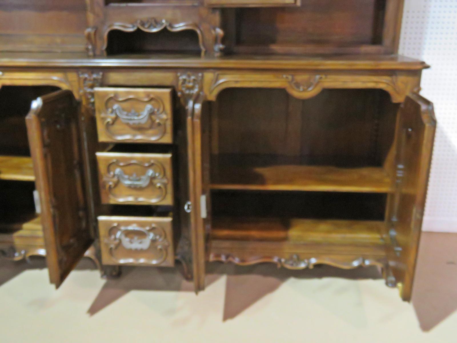Large Unique Sold Walnut French Louis XV Carved China Cabinet Sideboard C1920 For Sale 1