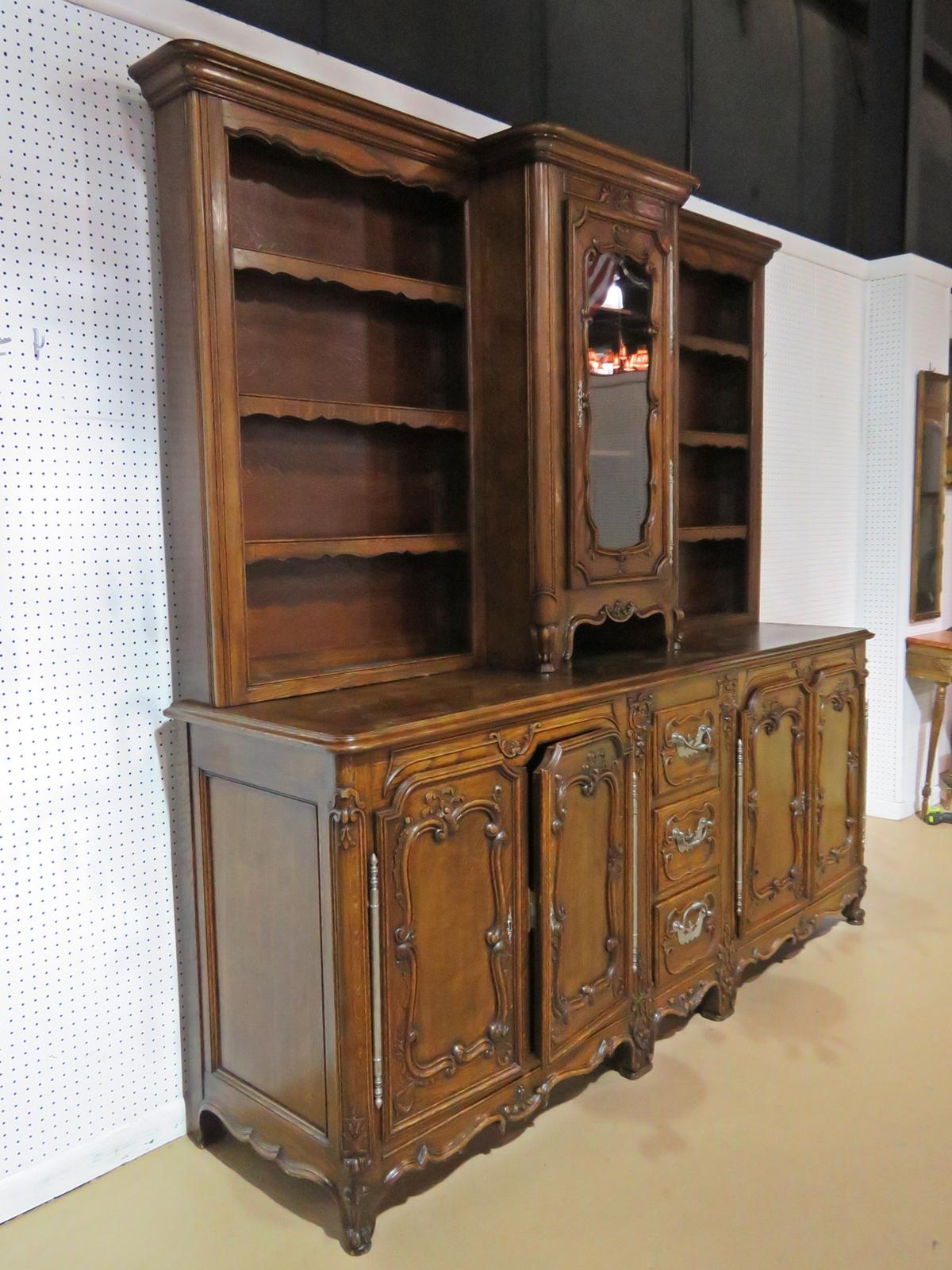 Large Unique Sold Walnut French Louis XV Carved China Cabinet Sideboard C1920 For Sale 3