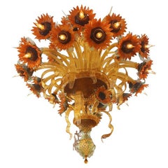 Grande lampadario a girasole unico in vetro di Murano
