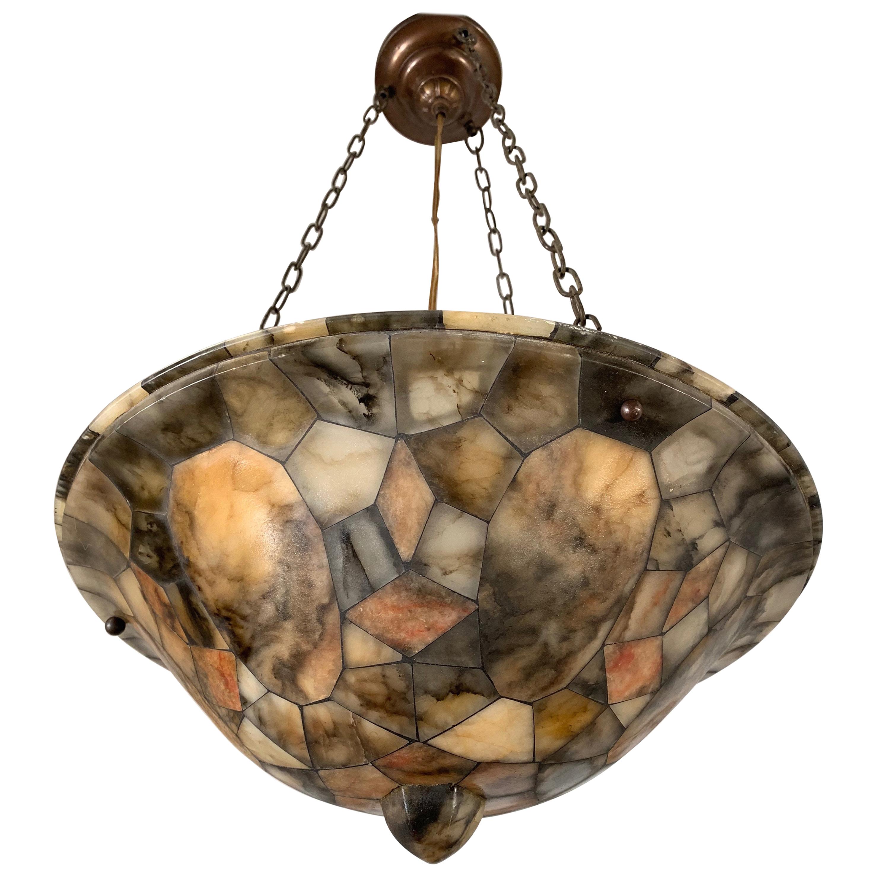 Large, Unique & Truly Exceptional Mosaic Design Alabaster Pendant / Flush Mount 2