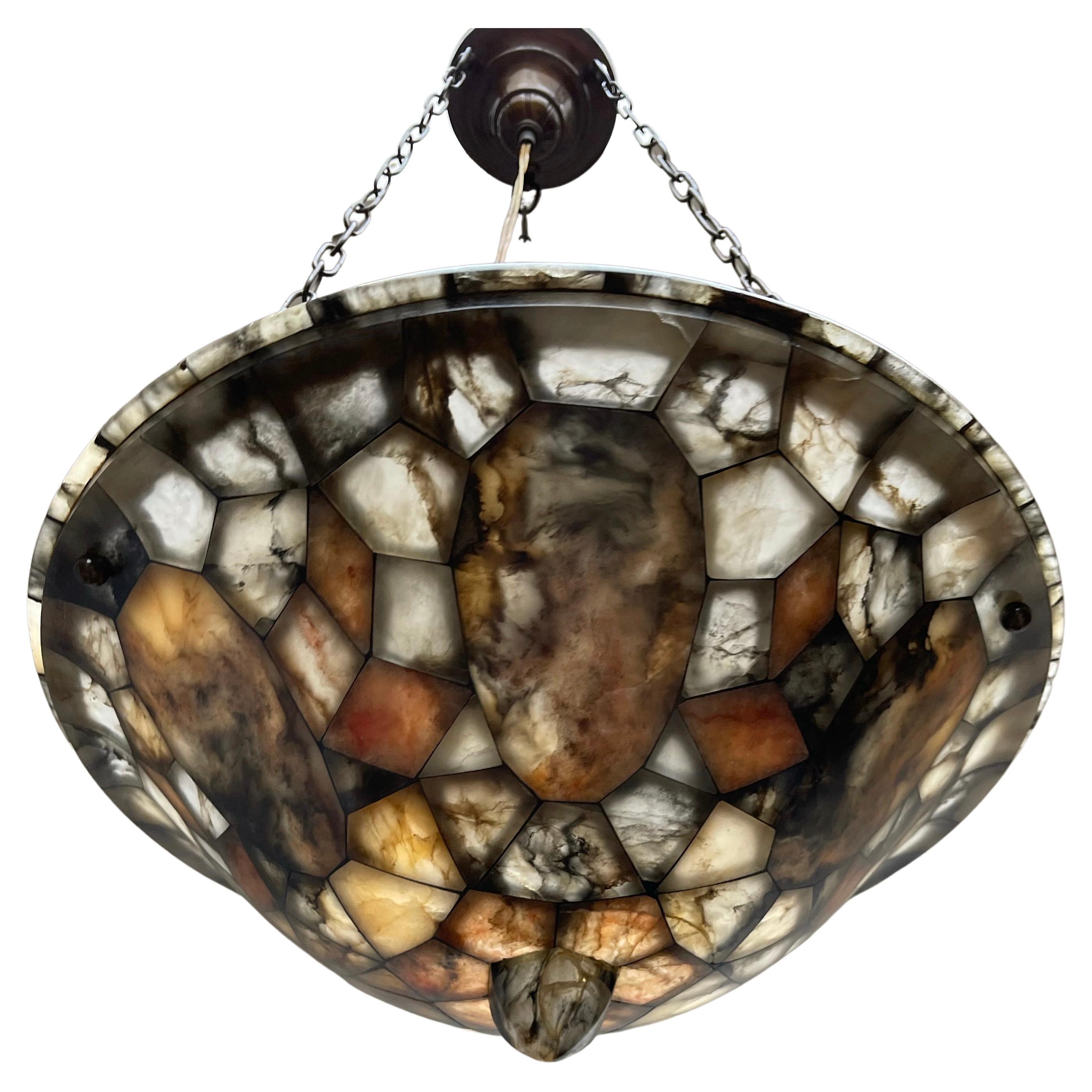 Large, Unique 
Truly Exceptional Mosaic Design Alabaster Pendant / Flush Mount