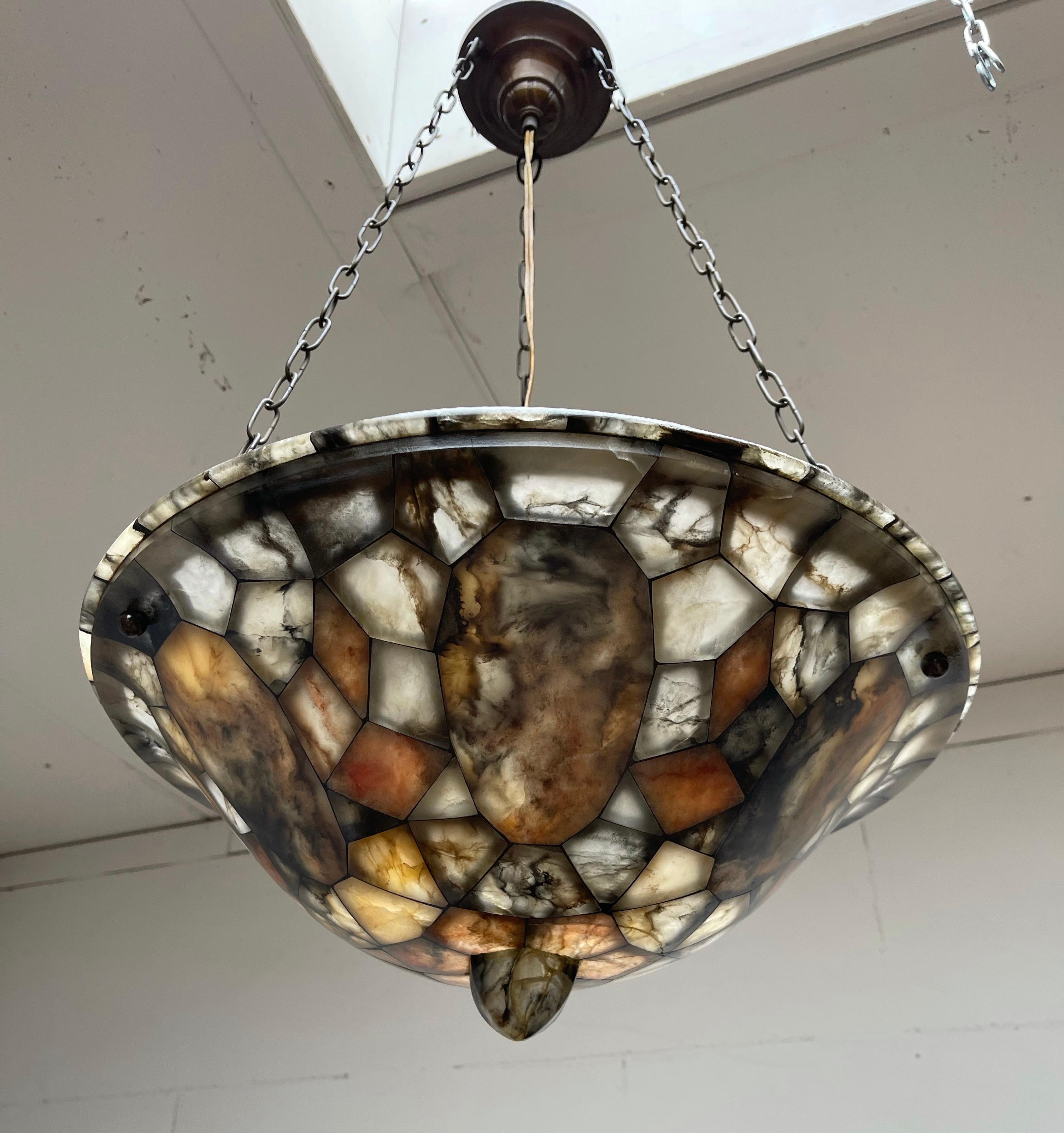 Large, Unique & Truly Exceptional Mosaic Design Alabaster Pendant / Flush Mount In Good Condition In Lisse, NL