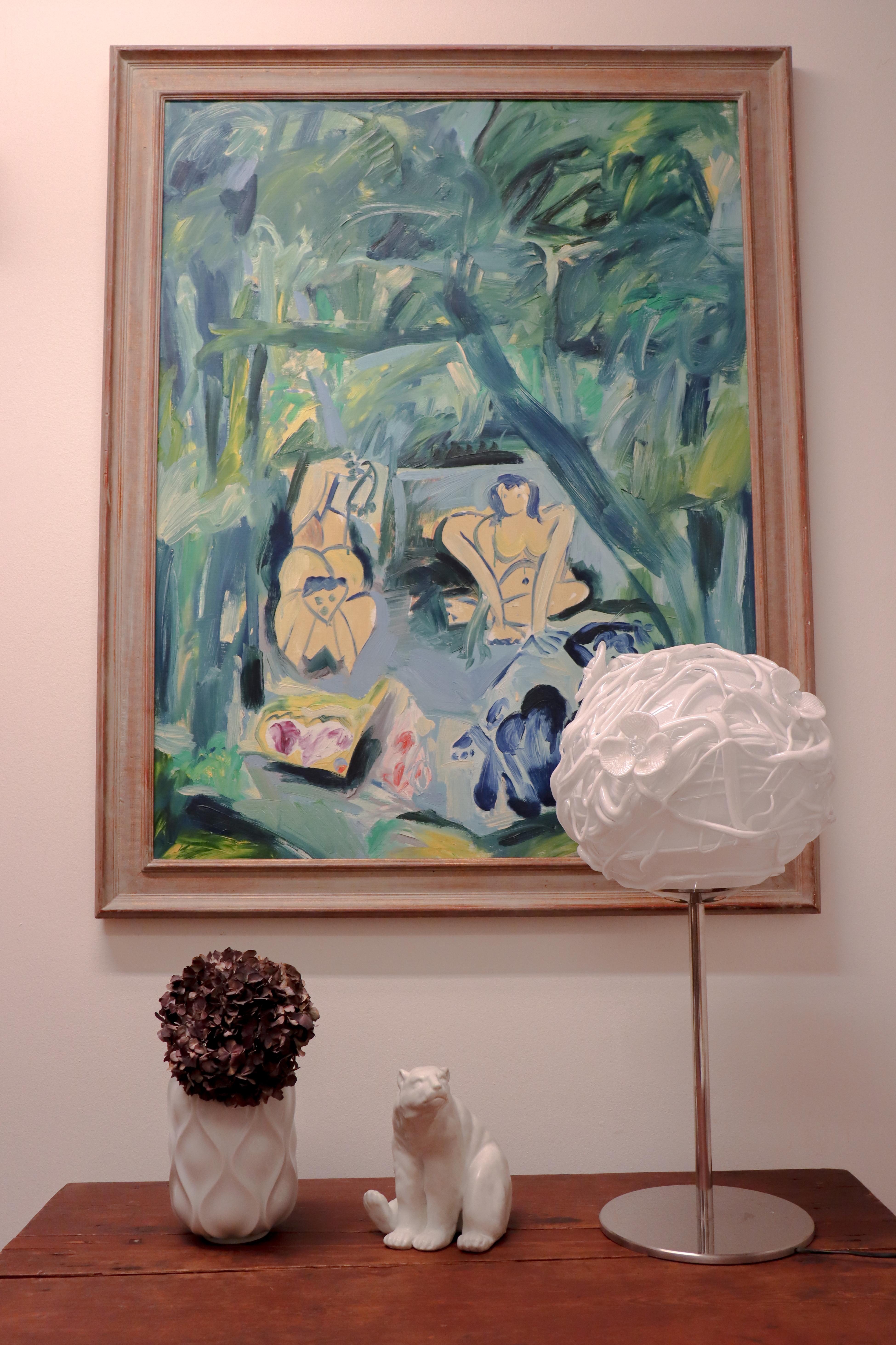 Grande lampe de table unique blanche - Verre d'art avec fleurs - Eva Darpö en vente 10