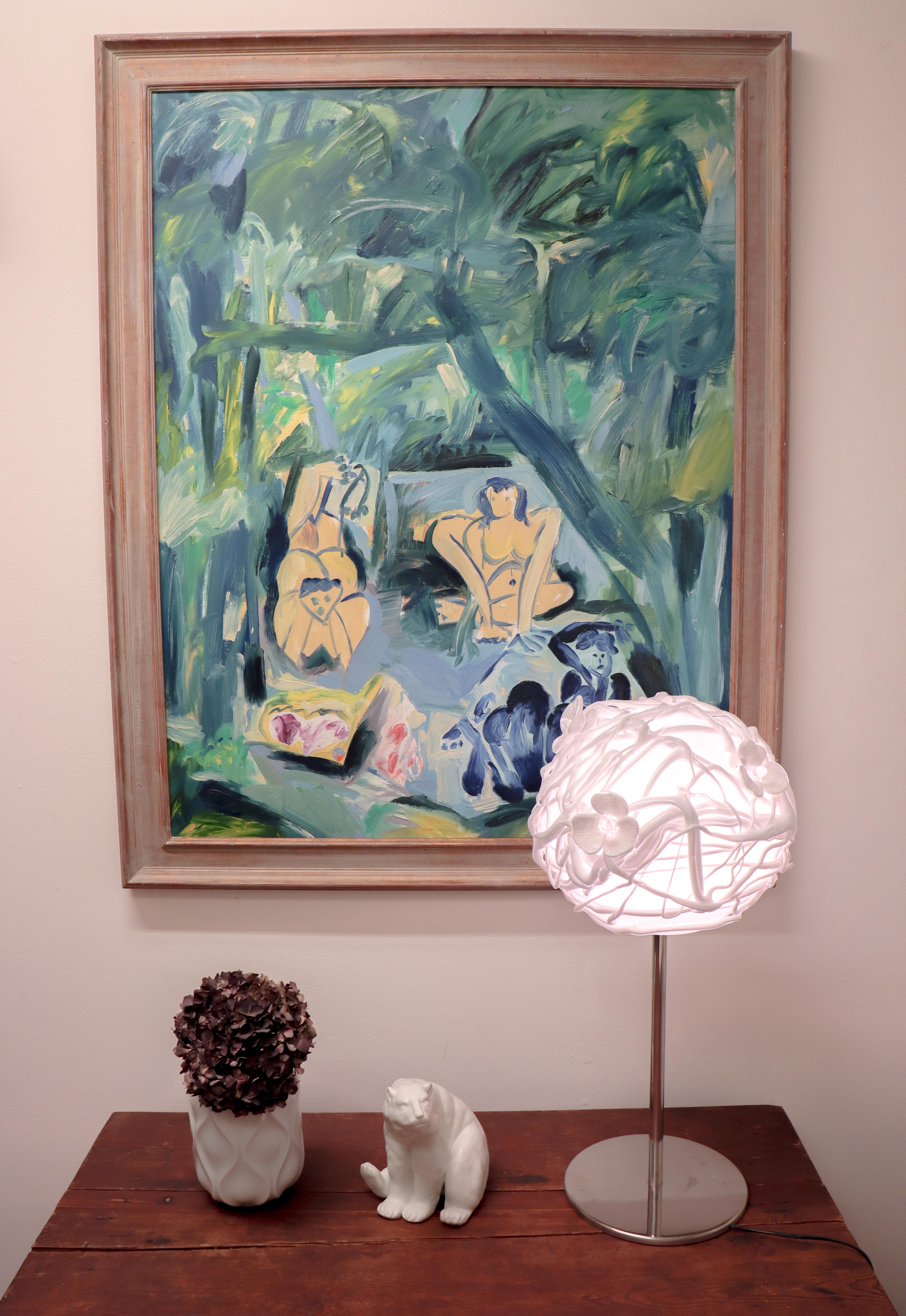 Grande lampe de table unique blanche - Verre d'art avec fleurs - Eva Darpö en vente 11