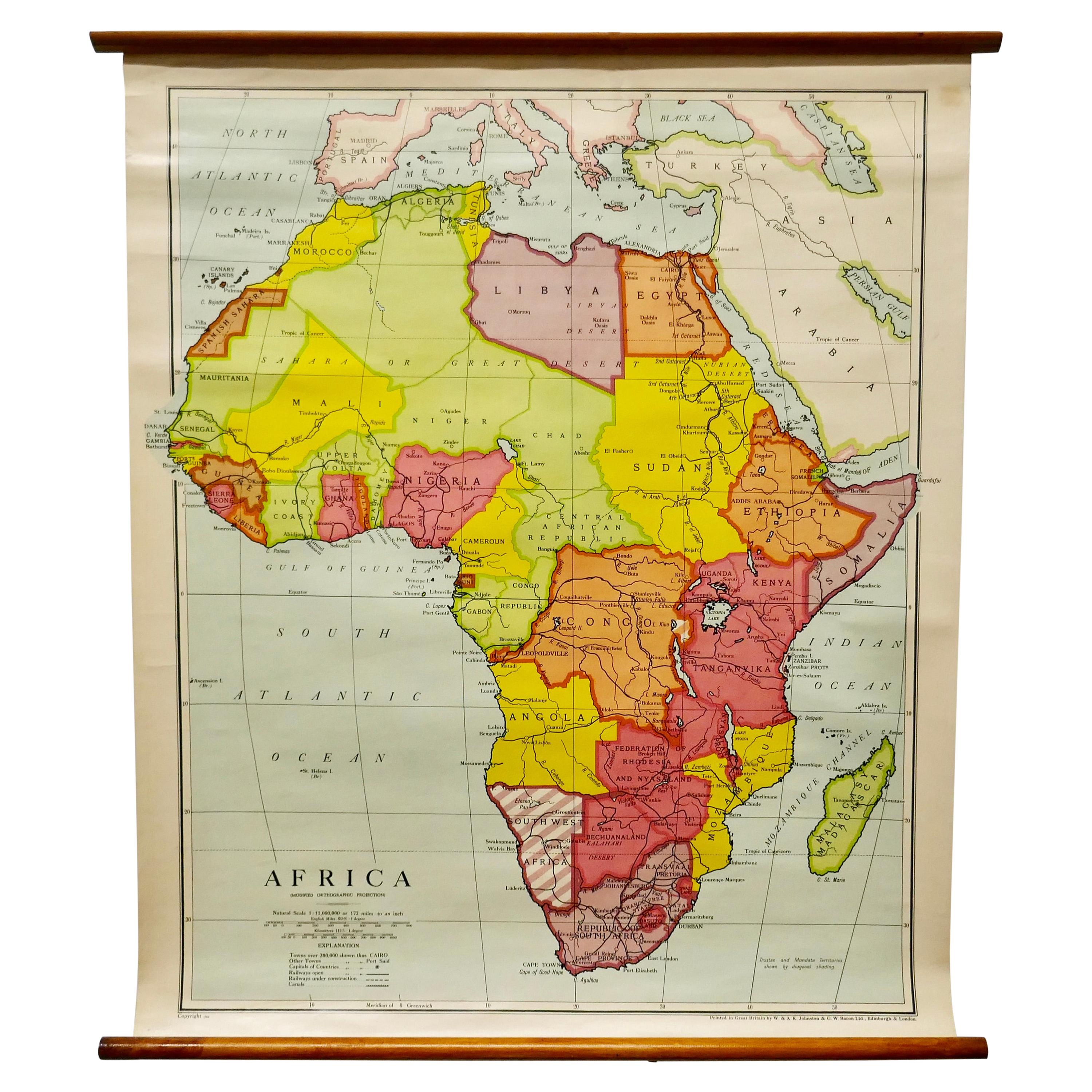 Large University Chart “Africa Physical ” by Bacon For Sale